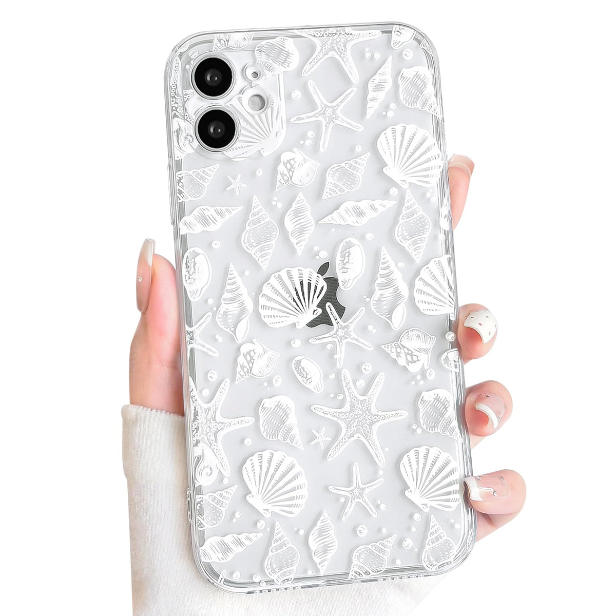 NITITOP Compatible with iPhone 16 Case Clear Sea - White Fish | Cute, Shell whale ocean animal, For women men girls boys, Slim, Soft TPU, Shockproof