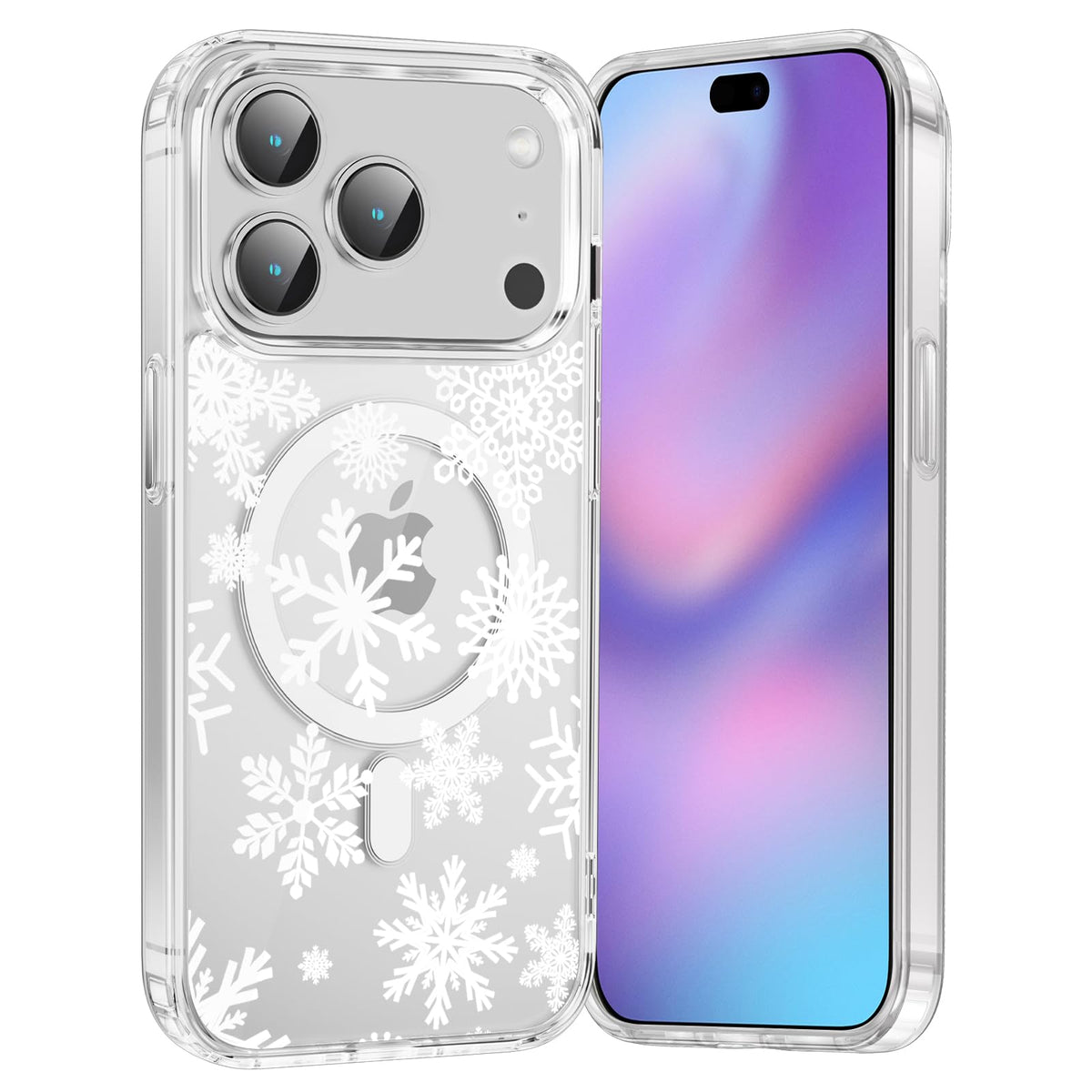 Merry Christmas Snowflake Phone Case for iPhone 13 / iPhone 14 Xmas Clear Magnetic Case 6.1", Compatible with Magsafe, Cute Winter Pattern Design Cover Shockproof Soft TPU Funda for Girl Women