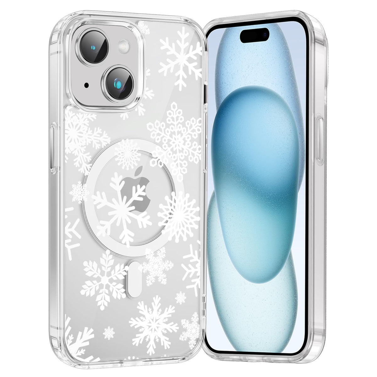 Merry Christmas Snowflake Phone Case for iPhone 13 / iPhone 14 Xmas Clear Magnetic Case 6.1", Compatible with Magsafe, Cute Winter Pattern Design Cover Shockproof Soft TPU Funda for Girl Women