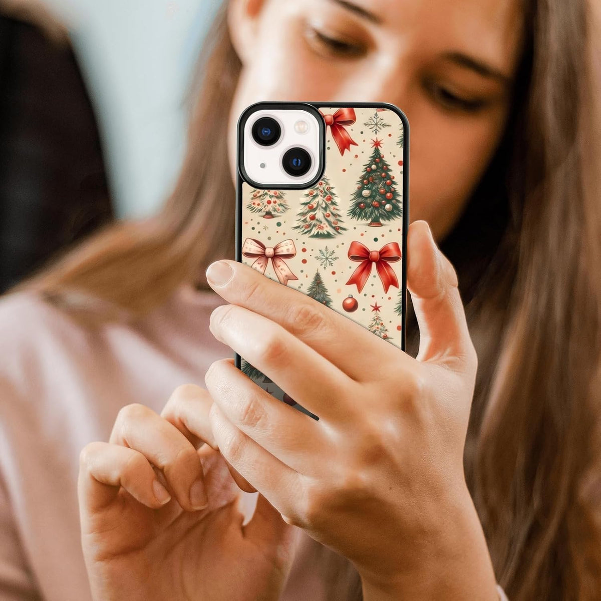 Cute Christmas Tree Bow Phone Case: Kawaii Winter Non-Slip Design Compatible with iPhone 13./14 Case for Women & Girl（14）