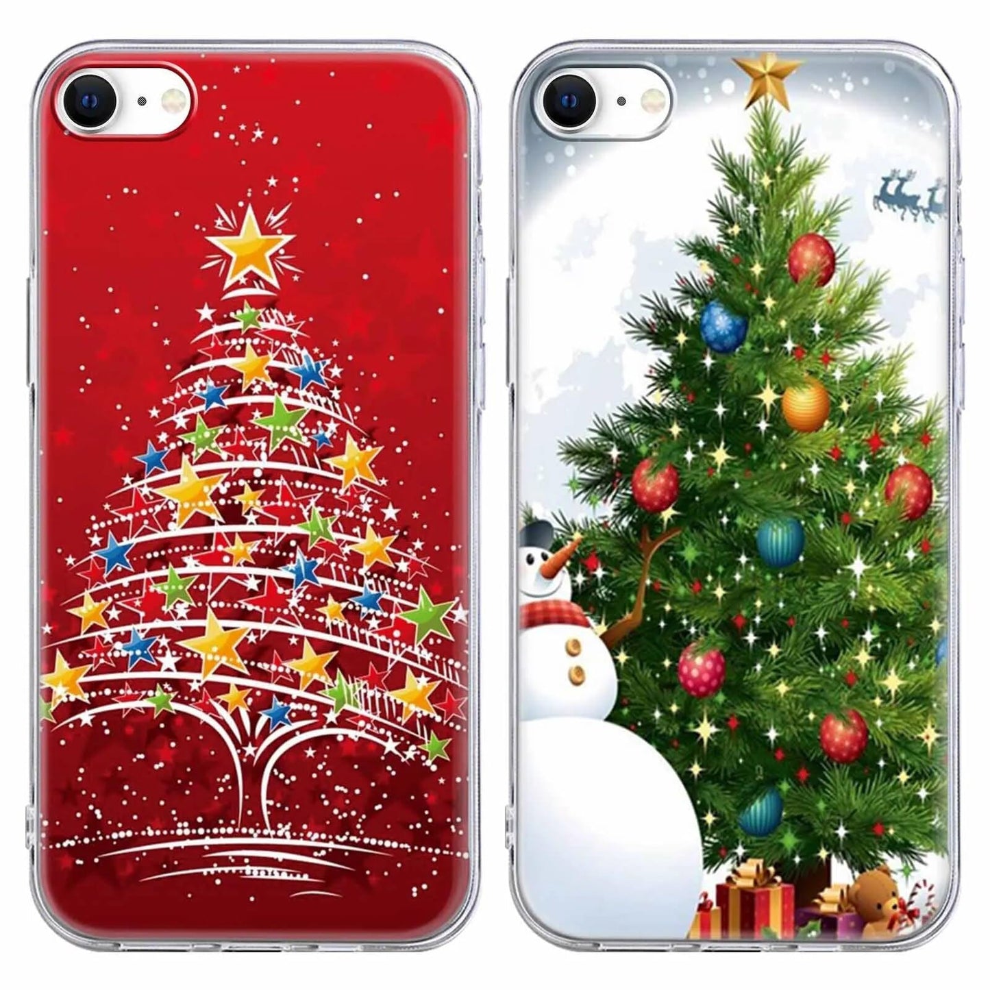 2 Pack Clear Christmas Phone Case for iPhone 13/14 6.1 inches, Holidays Christmas Trees Yellow-Resistant Protective Soft Slim Shockproof Xmas TPU Bumper Cover for Girls Woman Men