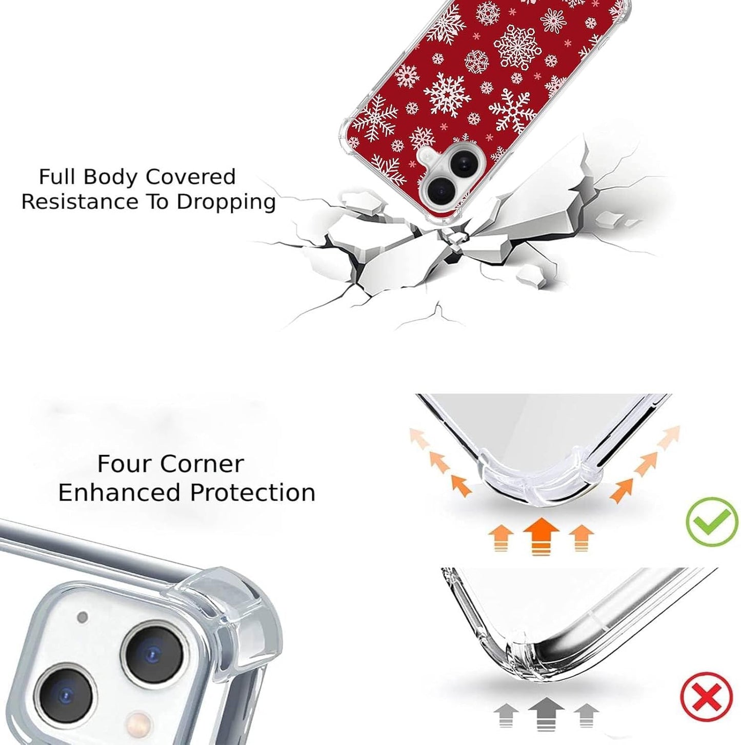 Christmas Snowflakes Pattern Phone Case Compatible with iPhone 17，Red Christmas Falling Snowflake Cool Trendy TPU Bumper Protective Cover Case for iPhone 17