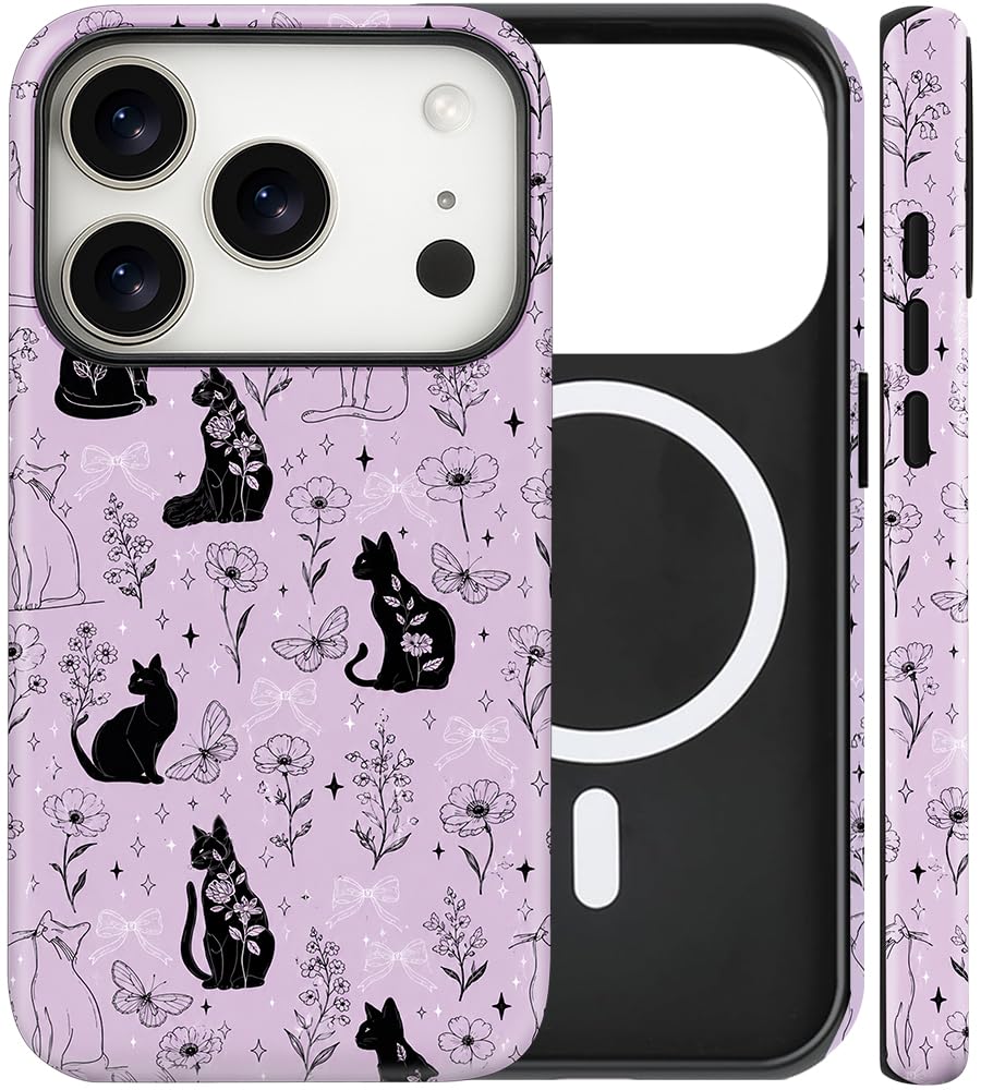 Magnetic for iPhone 13/14 Case Cute Cat Phone Case, Apricot | Shockproof Slim TPU and Hard PC Protective Phone Cover Compatible with MagSafe Designed for Women Girls Gift