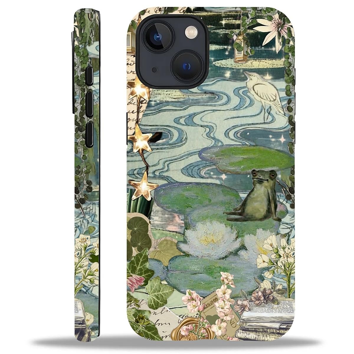 Case for iPhone 16 Pro Max,Aesthetic Frog Pond Splice Exquisitely Pattern Double Protective Phone Cover Cases Soft Silicone for iPhone 16 Pro Max