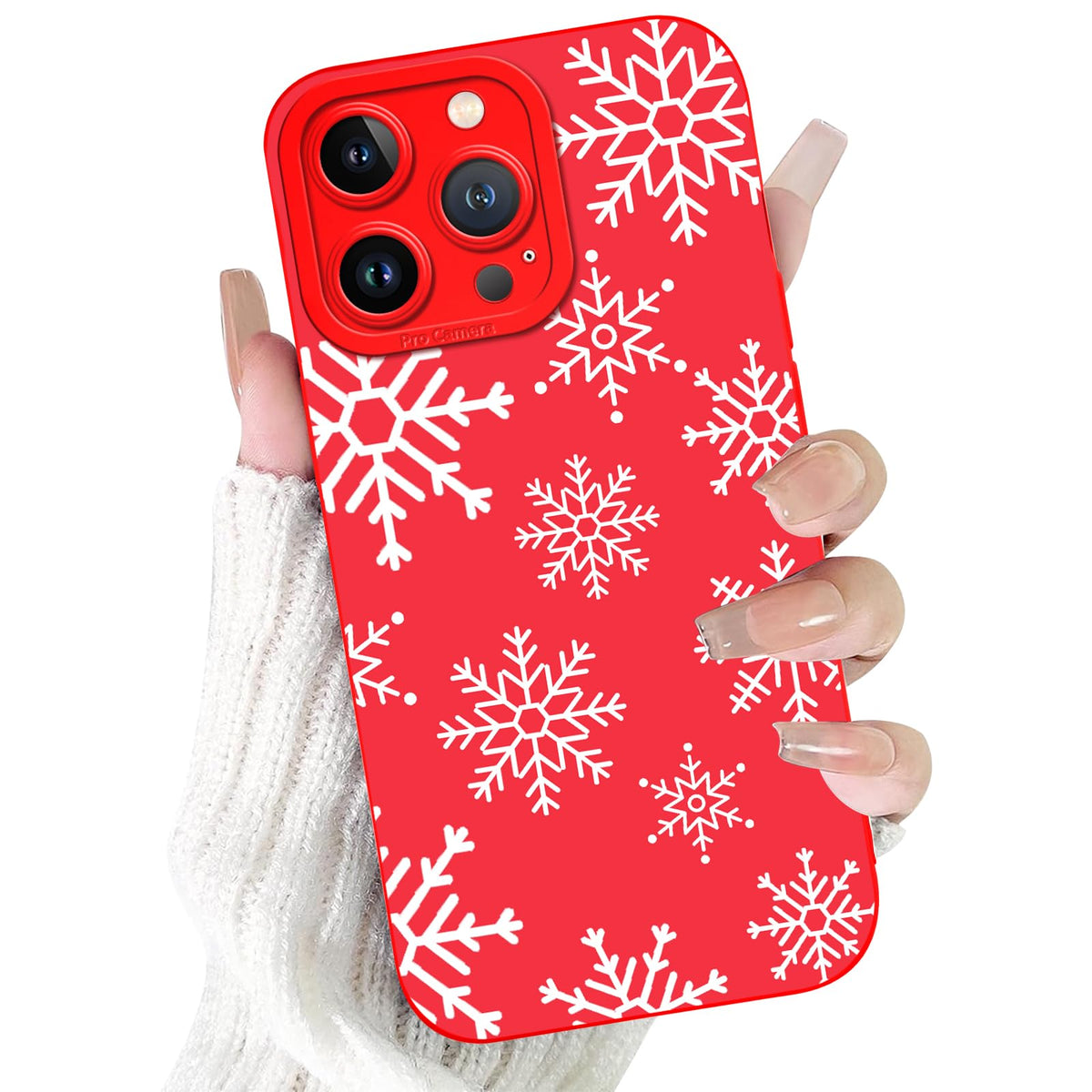 Merry Christmas Phone Case for iPhone 16 6.1，Cute Silicone Case with Xmas Tree Snowflakes, Elk Pattern，Soft Protective Shockproof Gifts for Girls Women Men Boys-Red White Snowflake