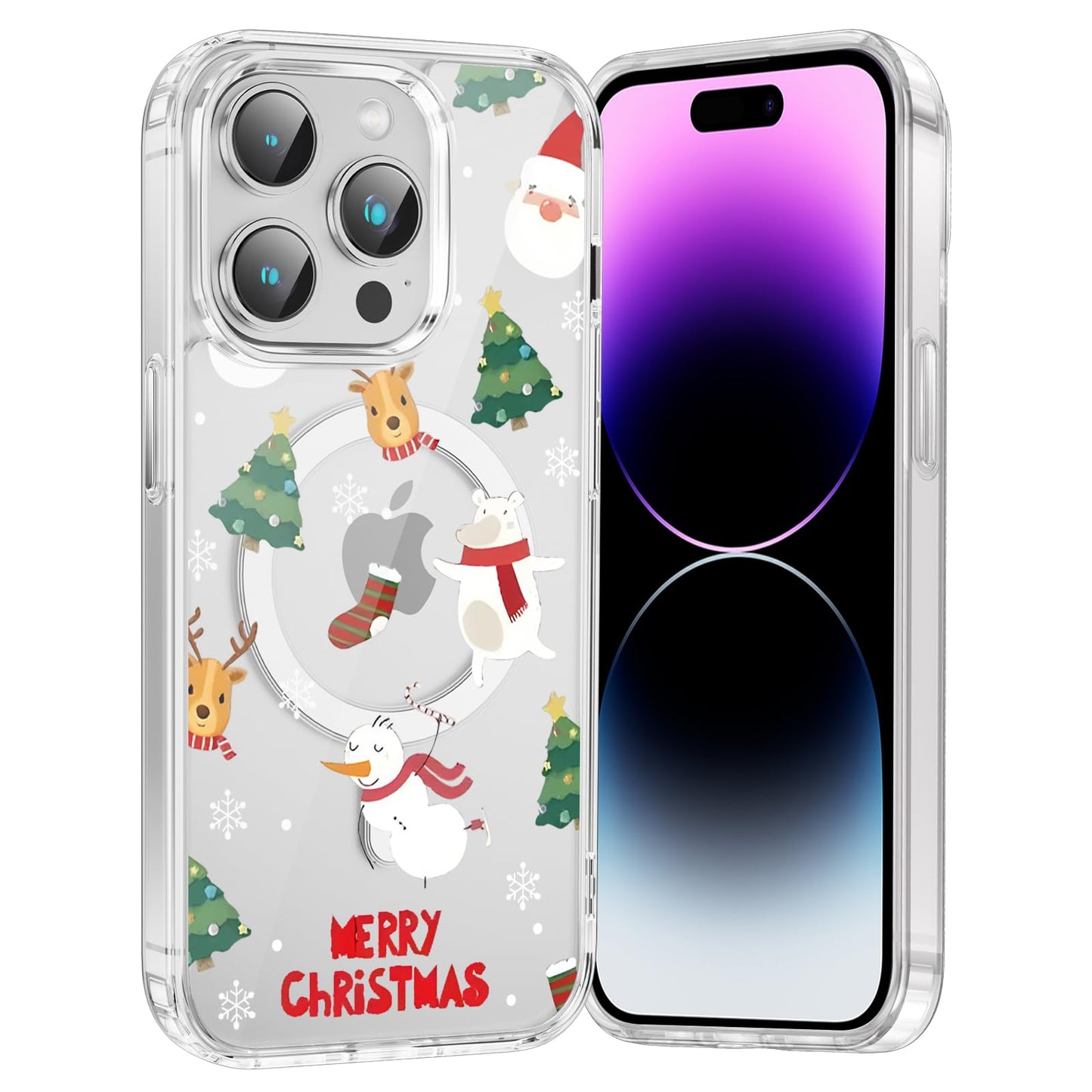 Merry Christmas Snowflake Phone Case for iPhone 13 / iPhone 14 Xmas Clear Magnetic Case 6.1", Compatible with Magsafe, Cute Winter Pattern Design Cover Shockproof Soft TPU Funda for Girl Women