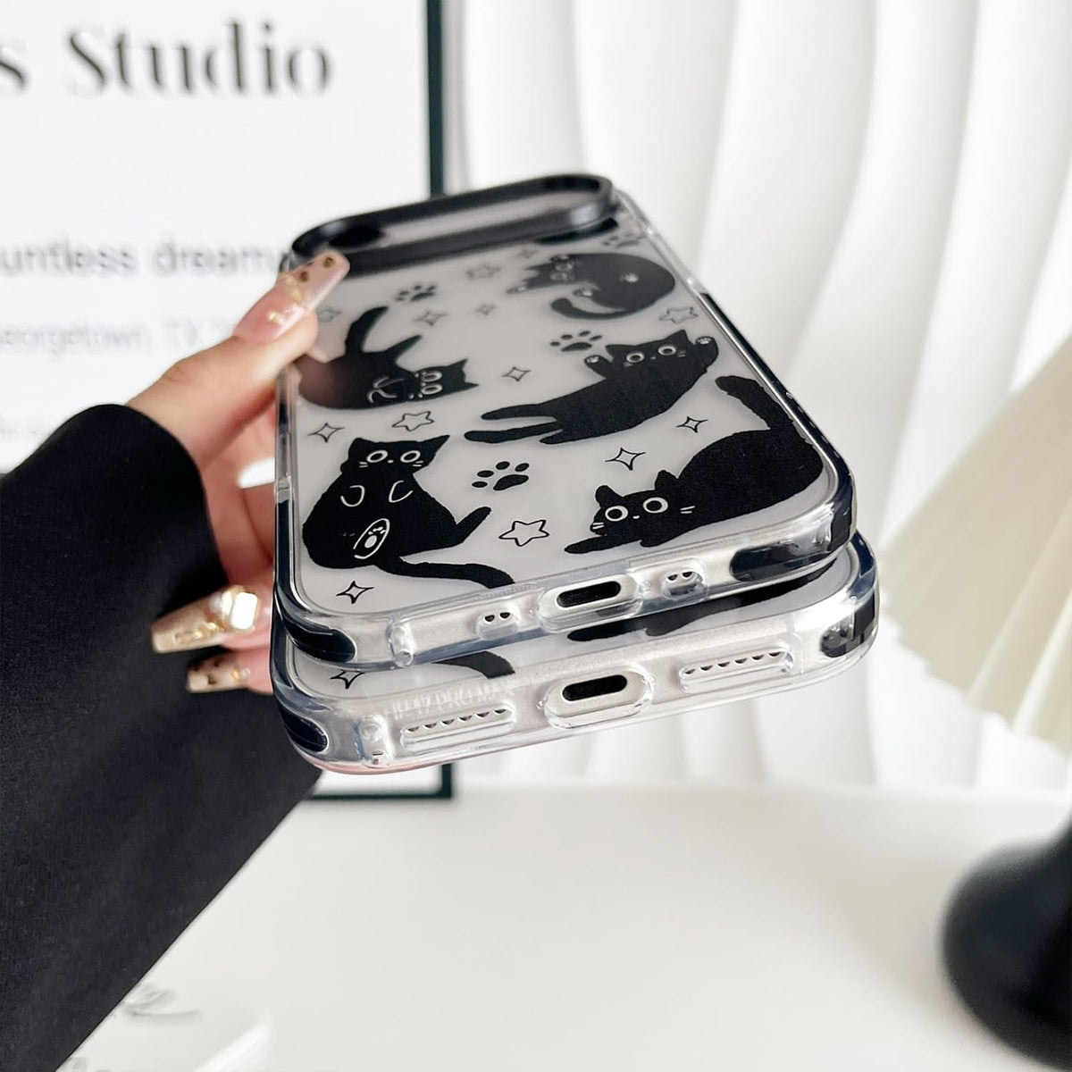 Compatible with iPhone 17 Case,Clear Cute Black Cat Pattern with Shockproof Slim Soft TPU Protective Phone Case for Women Designed for iPhone 17 6.3"