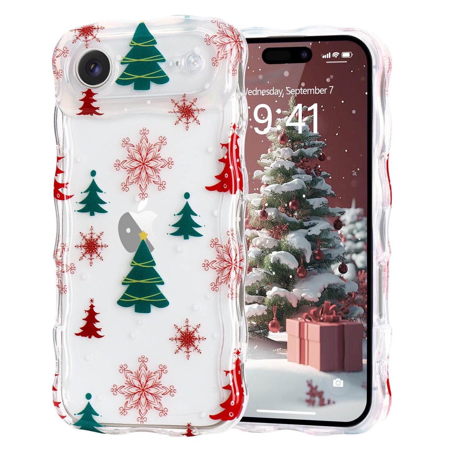 Christmas Phone Case for iPhone Air Wavy Clear Xmas,Candy Cane | Cute Curly Wavy Merry Xmas Pattern Case Clear Santa Snowman Elk Cover for Girls Kids Women Slim Protective Cover