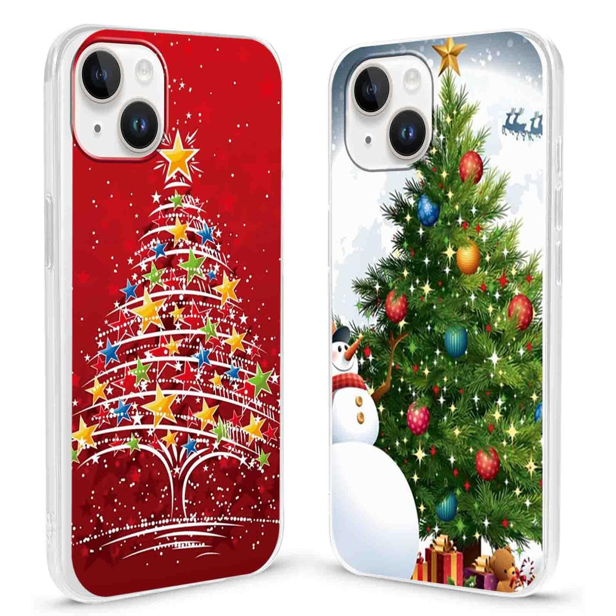 2 Pack Clear Christmas Phone Case for iPhone 13/14 6.1 inches, Holidays Christmas Trees Yellow-Resistant Protective Soft Slim Shockproof Xmas TPU Bumper Cover for Girls Woman Men