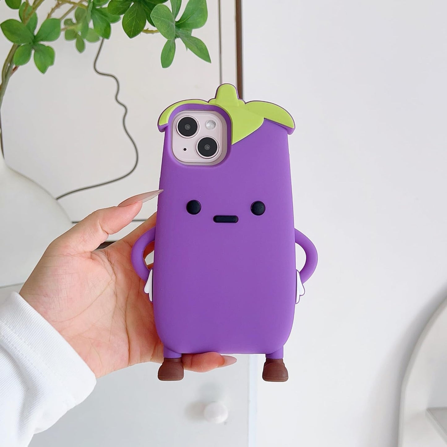 3D Eggplant Case,Cartoon Cute Kawaii Lovely Character Eggplant Man Shape Kids Teens Girls Women Soft Silicone Case for iPhone 16 Pro Max 6.9 inch 2024