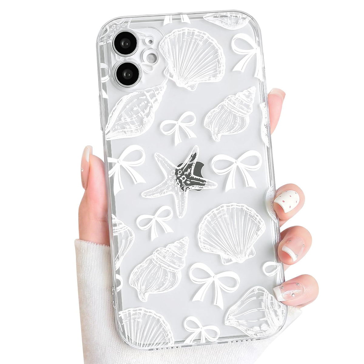 NITITOP Compatible with iPhone 16 Case Clear Sea - White Fish | Cute, Shell whale ocean animal, For women men girls boys, Slim, Soft TPU, Shockproof