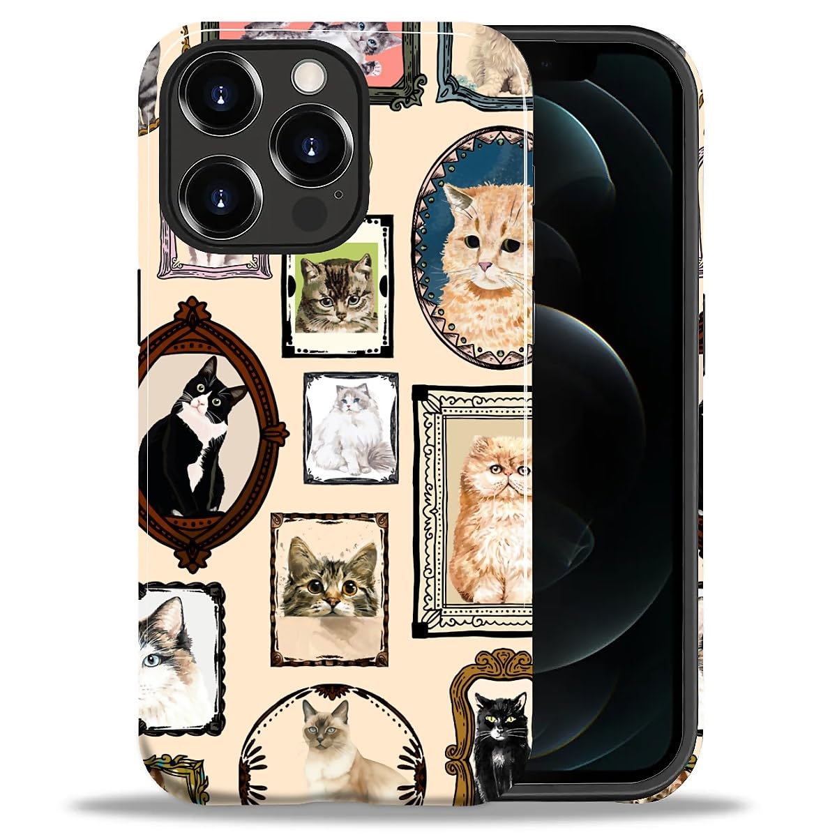 CARLOCA Case for iPhone 16 Pro,Vintage Cat Animal Pet Lover Collage Design Hybrid Dual Protection Soft TPU + Hard PC, Shockproof & Anti-Scratch Cover Men Women Stylish Protective Phone Case