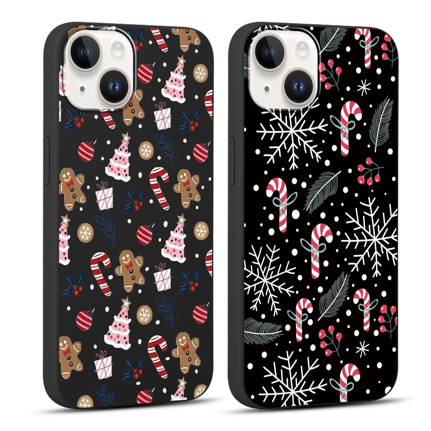 2 Pack Christmas Phone Case for iPhone 16 6.1'', Cute Christmas Tree Pattern Gifts Case with Gingerbread Canes Design Soft TPU Anti-Fall Protective Slim Shockproof Cover for Girl Women Men
