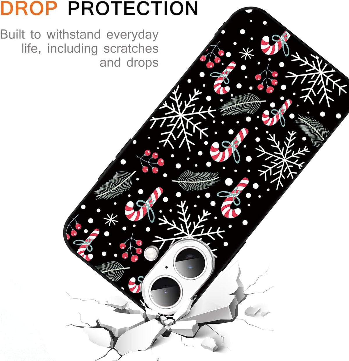 2 Pack Christmas Phone Case for iPhone 16 6.1'', Cute Christmas Tree Pattern Gifts Case with Gingerbread Canes Design Soft TPU Anti-Fall Protective Slim Shockproof Cover for Girl Women Men