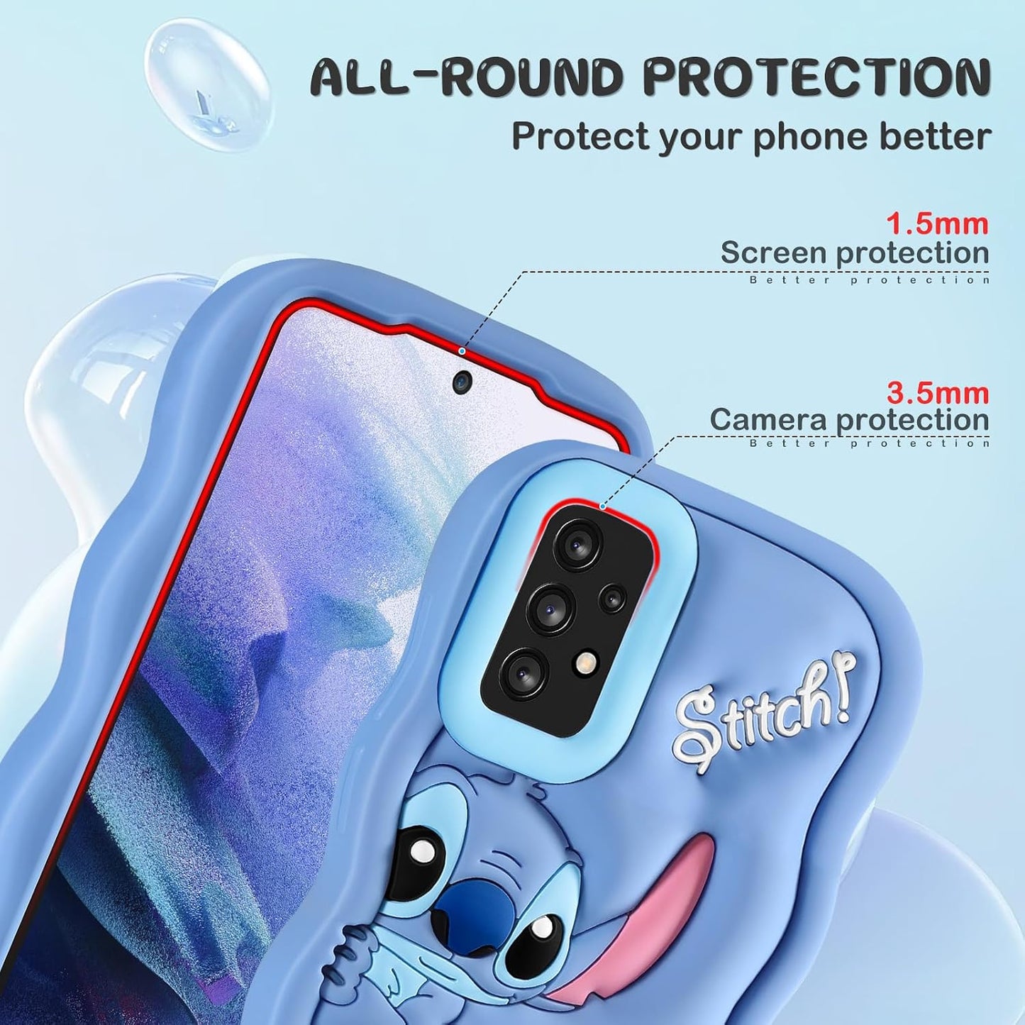 Cute Cartoon Phone Case 3D Character Design Cases for Smasung A53 - for Boys Girls Women Teens Kawaii Unique Fun Cool Funny Silicone Soft Shockproof Cover, Blue