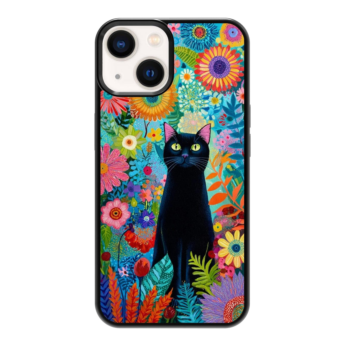 Lush Tropical Monstera Leaves Black Cat Botanical Art Phone Case, Shockproof Protective Cover for iPhone 11 12 13 14 15 16 17 Pro Max Plus Mini XR 7 8 SE