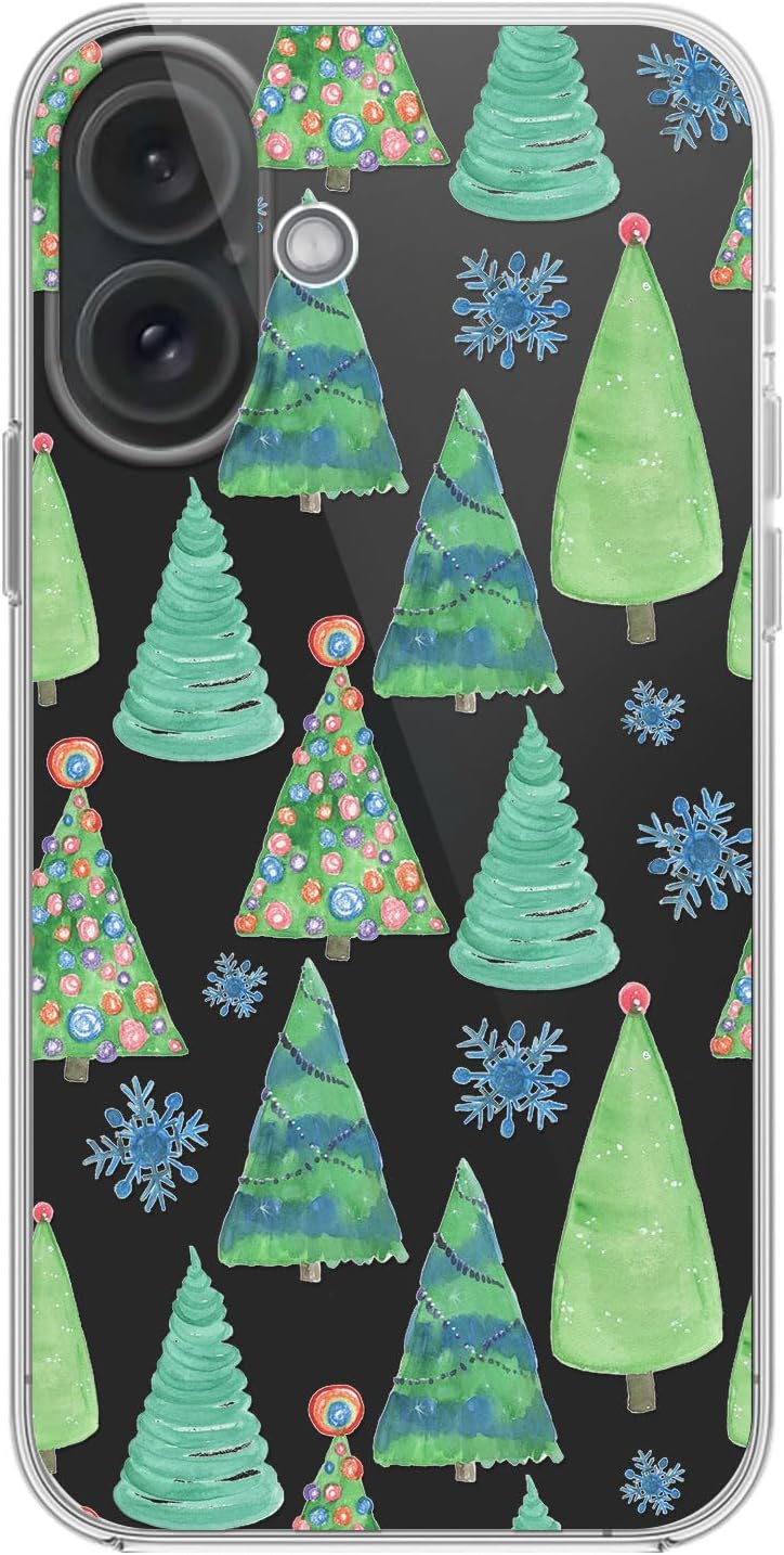 Blingy's for iPhone 17 Case, Christmas Tree Snowflake Winter Clear Case | Transparent, Winter Holiday Design, Snowflake Pattern, Christmas Pattern, Merry Christmas, Soft TPU Protective Case 6.3 in