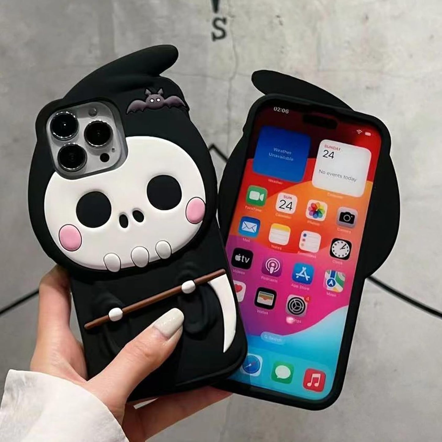 3D Halloween Skeleton Case for iPhone 15 6.1 inch,3D Soft Silicone Anime Funny Cool Weird Ugly Character Full Protective Shockproof Phone Case Cover for Teens Girls Women
