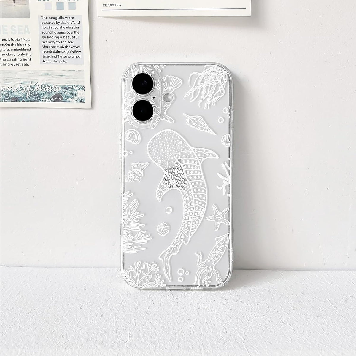 NITITOP Compatible with iPhone 16 Case Clear Sea - White Fish | Cute, Shell whale ocean animal, For women men girls boys, Slim, Soft TPU, Shockproof