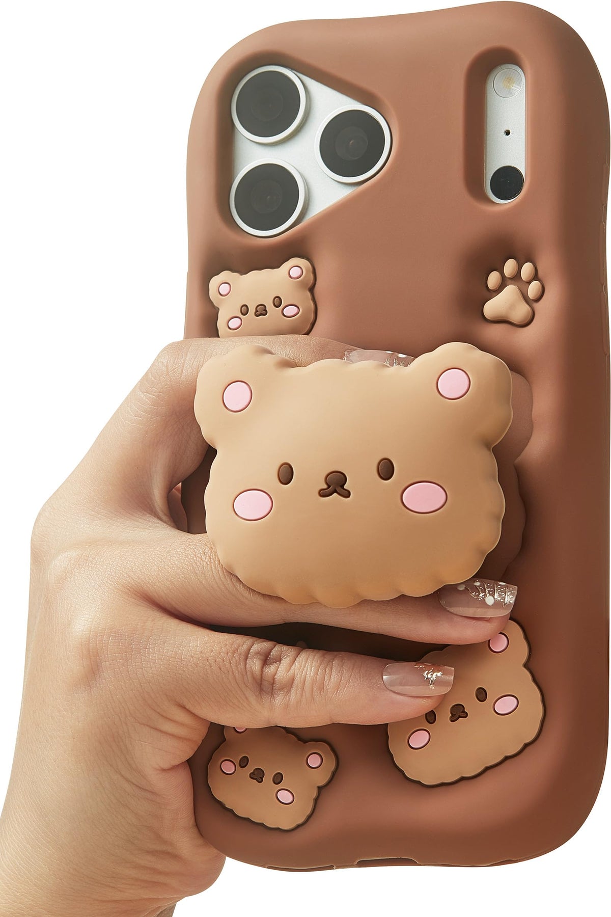 for iPhone 17 Pro Max Case, Kawaii Teddy Bear Pop-Up Grip for Girls | Makes Mirror Selfies Sweeter, Cute Girly 3D Animal Style with Stand, Soft Silicone Drop Protection
