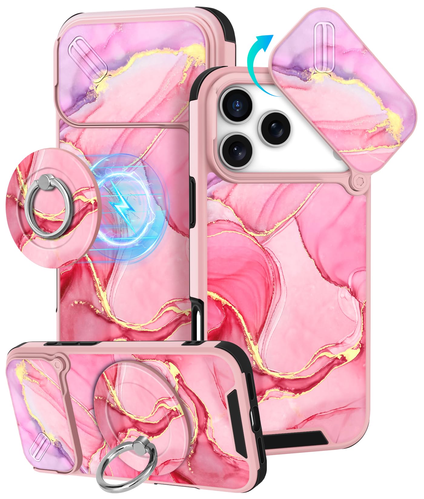 Buleens for iPhone 17 Pro Max Case 6.9 Inch - with Ring Stand & Camera Cover Aesthetic Cute Designed for Women Girls Girly Cartoon Kawaii Dogs Phone Case for iPhone 17 Pro Max Compatible with Magsafe