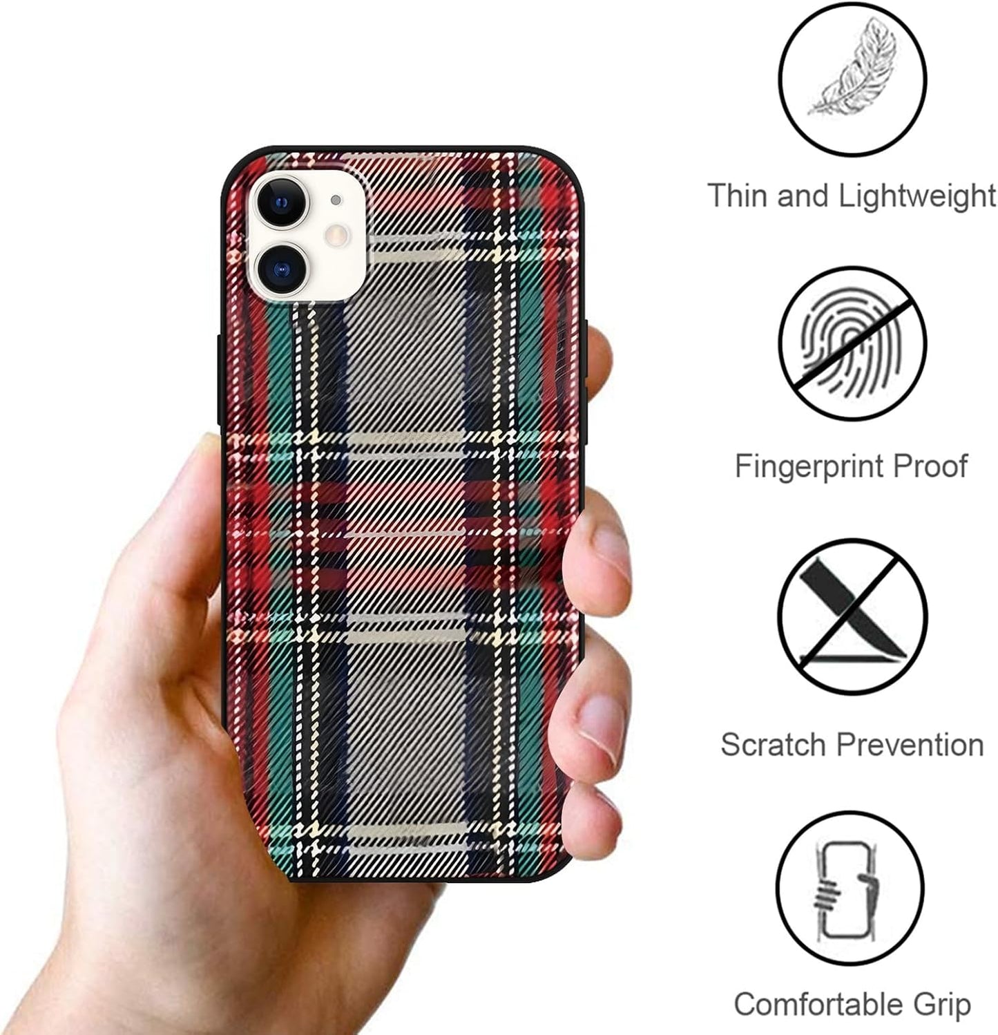 Merry Christmas Plaid Checkered Phone Case for iPhone 11 6.1", Cute Xmas Case Red Grey Scottish Tartan Grid Stripe Pattern Design Cover Shockproof Soft Silicone Protective Funda for Girl Women