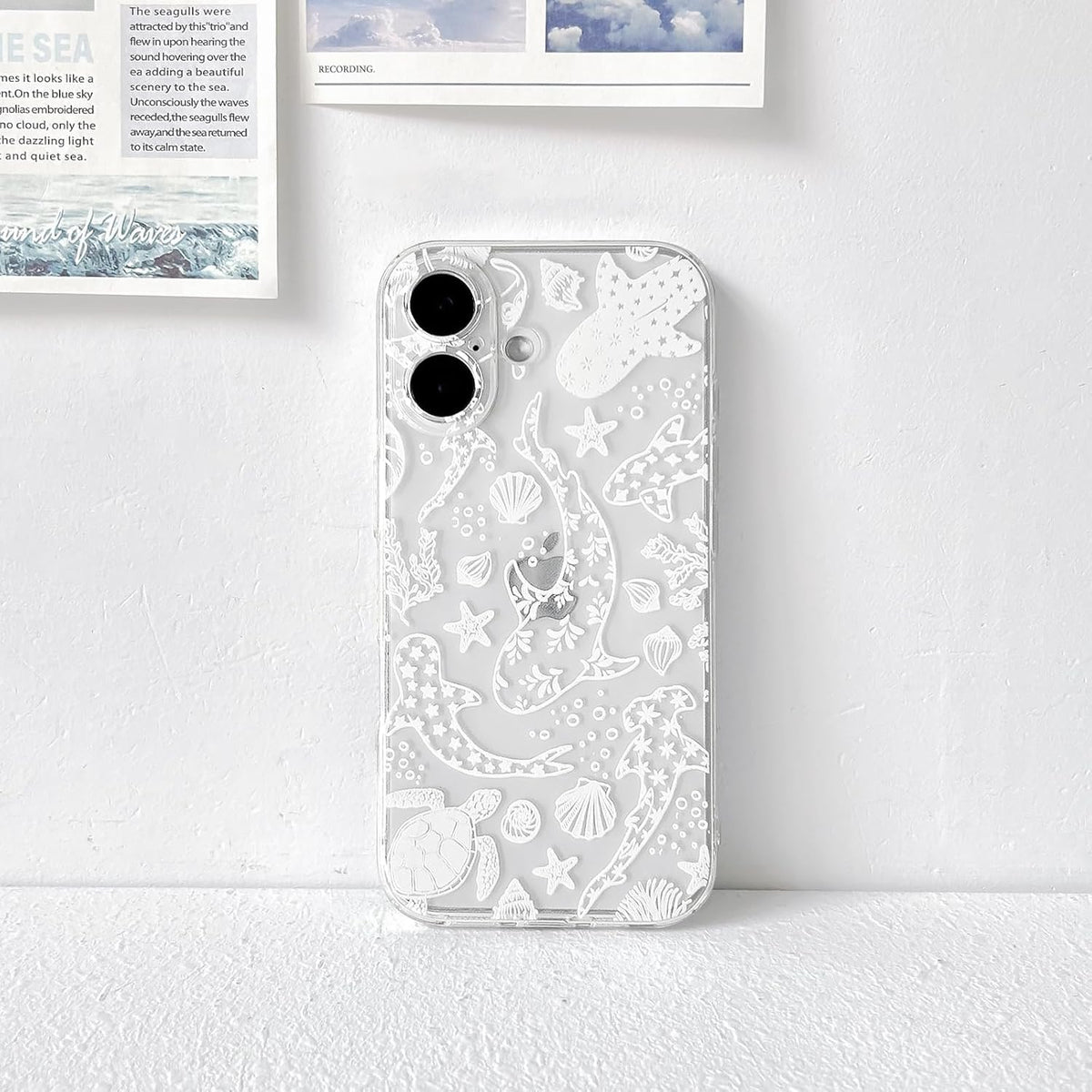 NITITOP Compatible with iPhone 16 Case Clear Sea - White Turtle | Cute, Shell whale ocean animal, For women men girls boys, Slim, Soft TPU, Shockproof