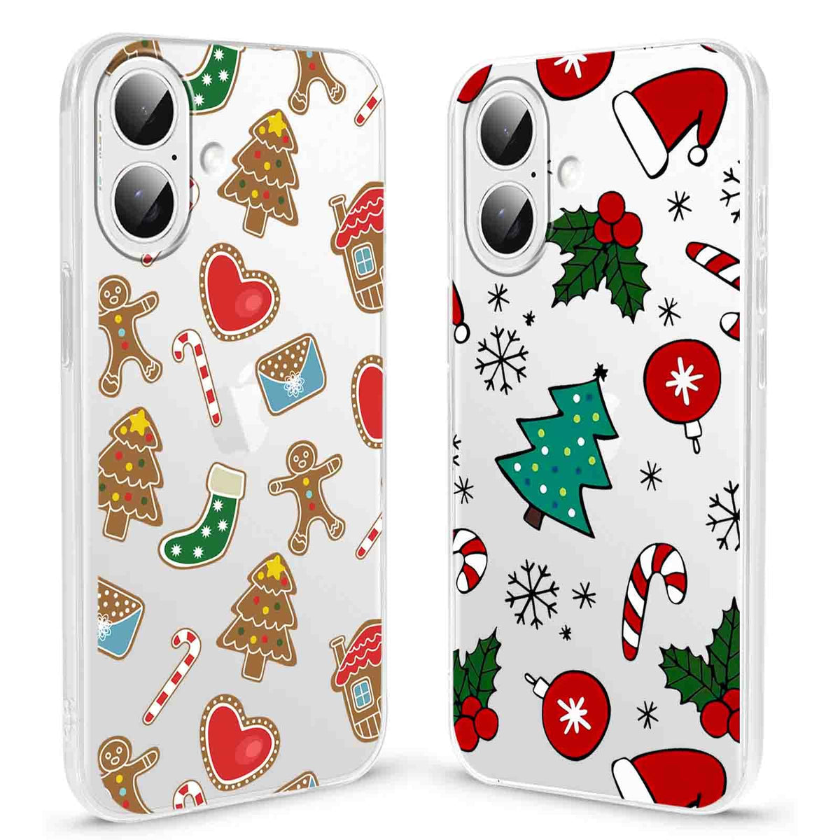 2 Pack Clear Christmas Phone Case for iPhone 13/14 6.1 inches, Cute Cookies Candy Canes Yellow-Resistant Protective Soft Slim Shockproof Xmas TPU Bumper Cover for Girls Woman Men