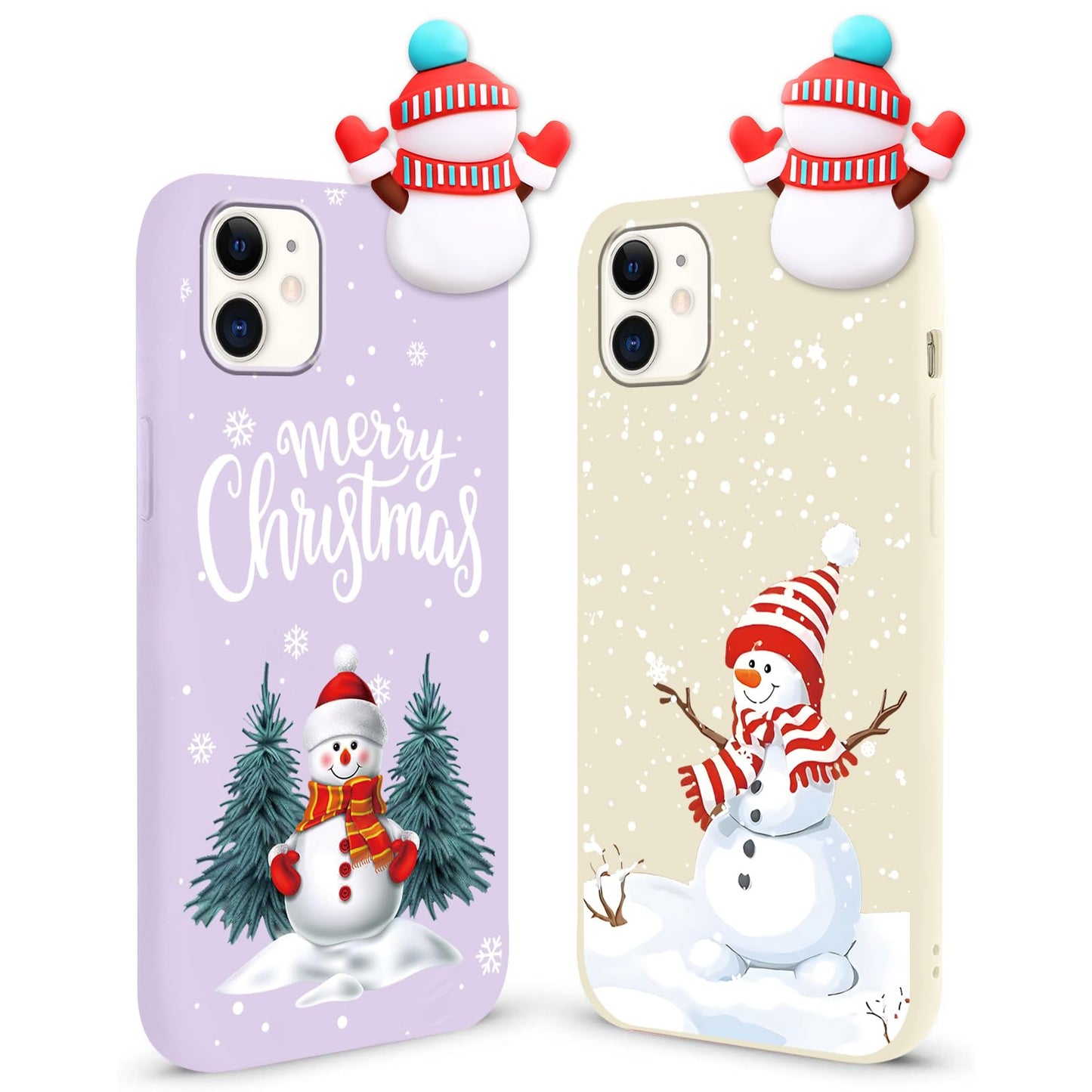 2 Pack Cute Christmas Case for iPhone 13/14",Red 3D Doll Snowman Elk Merry Christmas Pattern Soft Silicone TPU Pretty Flexible Protective Funda for Kid Girls Women