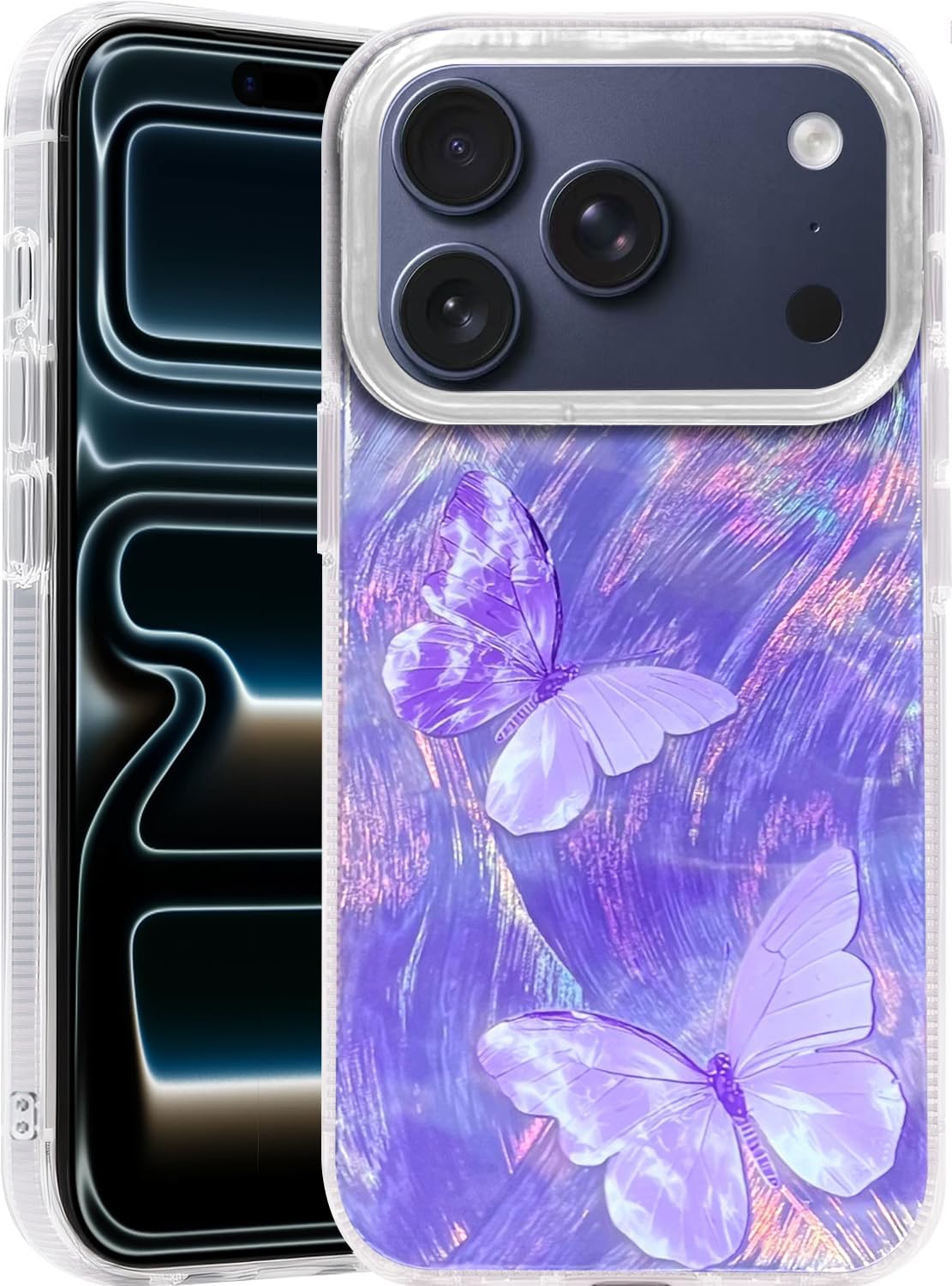 Compatible with iPhone 17 Case,with [Soft Slim][Camera Protection] Cute Fishing Cats Shiny Aesthetic Phone Cover Anti-Yellowing Shockproof Protective Cover for Women Girl