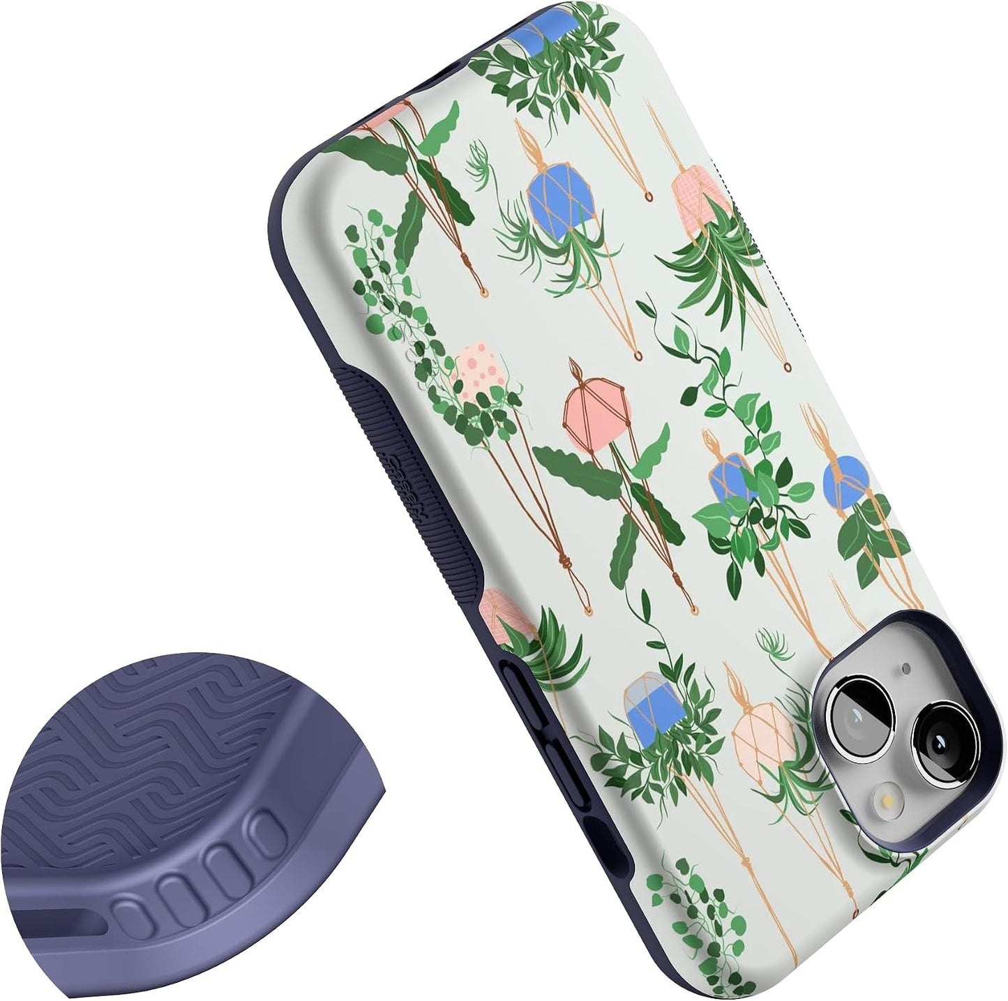 Casely iPhone 14 Case | Hanging Around | Potted Plants Floral | Bold Protective Design | Compatible with MagSafe