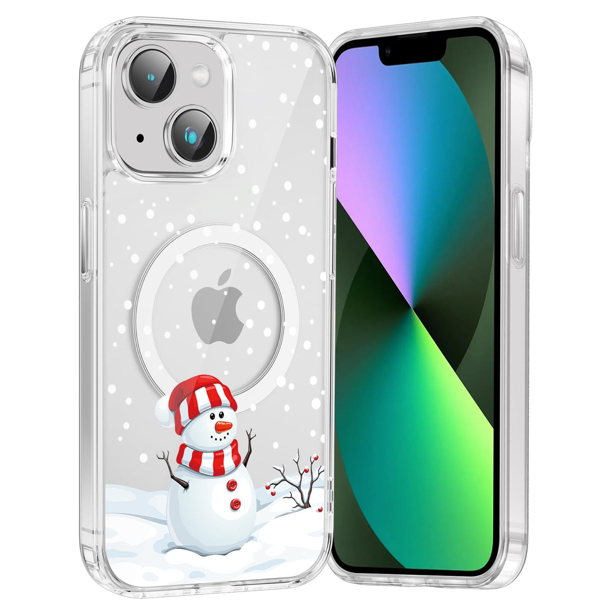 Merry Christmas Snowflake Phone Case for iPhone 13 / iPhone 14 Xmas Clear Magnetic Case 6.1", Compatible with Magsafe, Cute Winter Pattern Design Cover Shockproof Soft TPU Funda for Girl Women