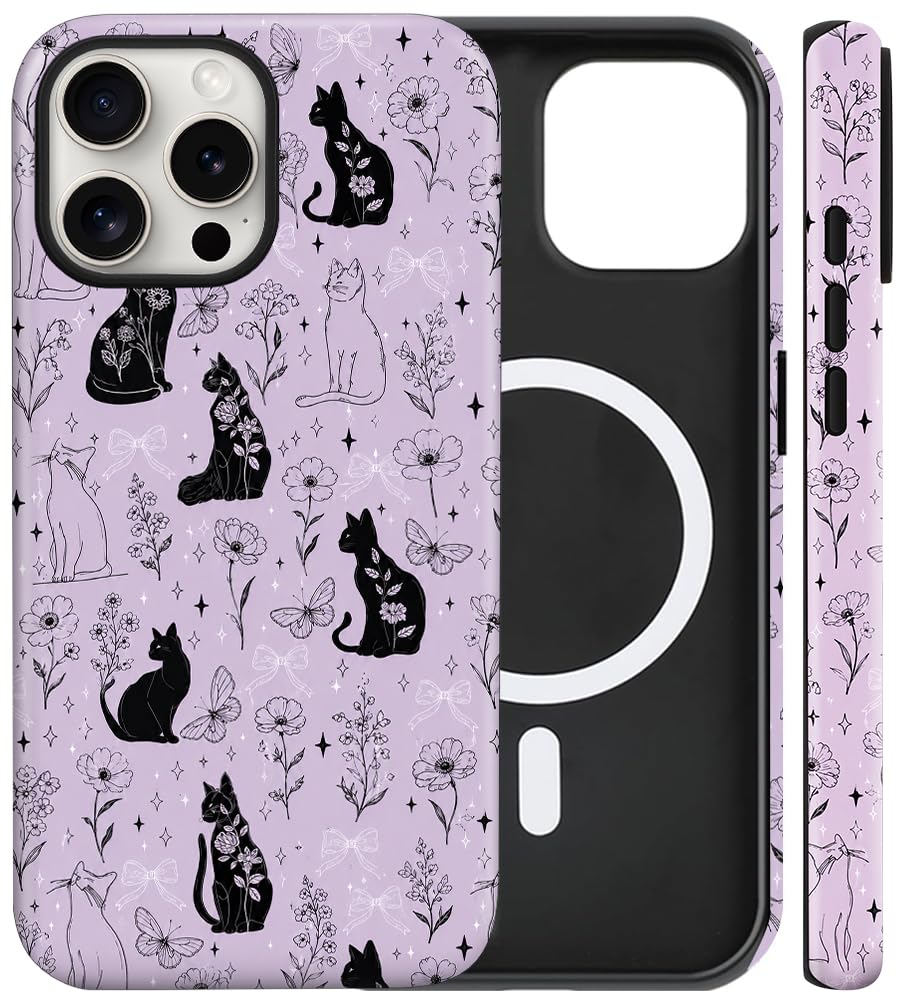 Magnetic for iPhone 13/14 Case Cute Cat Phone Case, Apricot | Shockproof Slim TPU and Hard PC Protective Phone Cover Compatible with MagSafe Designed for Women Girls Gift