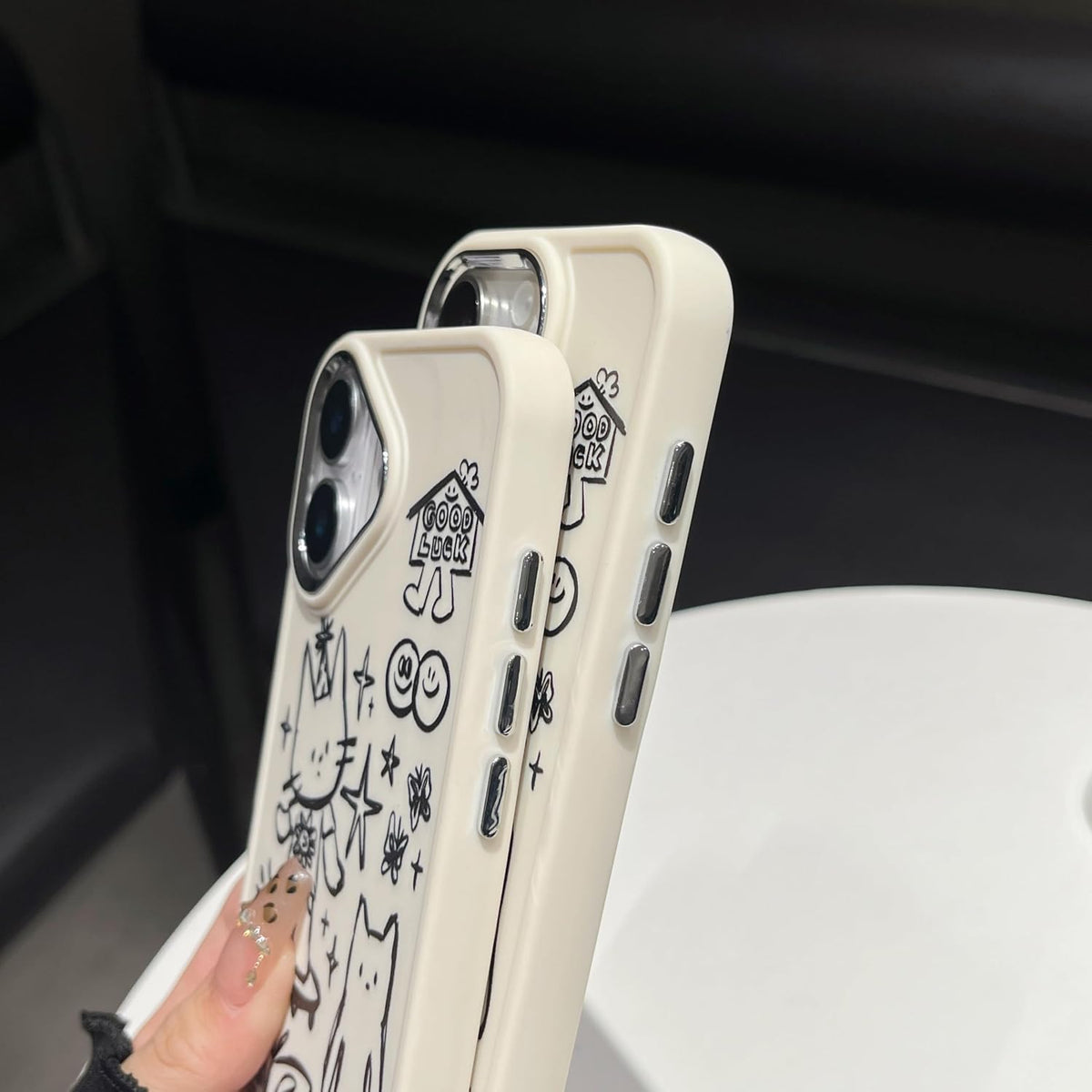 Designed for iPhone Case, Cute Cat Butterfly Star Lucky Line Drawing Soft Phone Case (White,for iPhone 15)