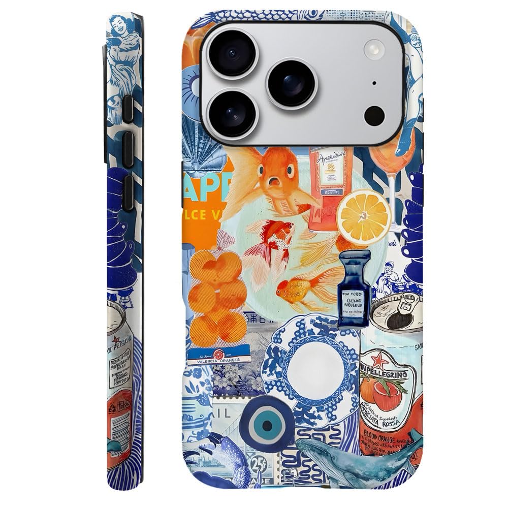 Case Compatible with iPhone 17 Pro,Fall Prevention Hybrid 2-Layer Hard Shell Phone Cover for Girls Boys,Collage European Disco