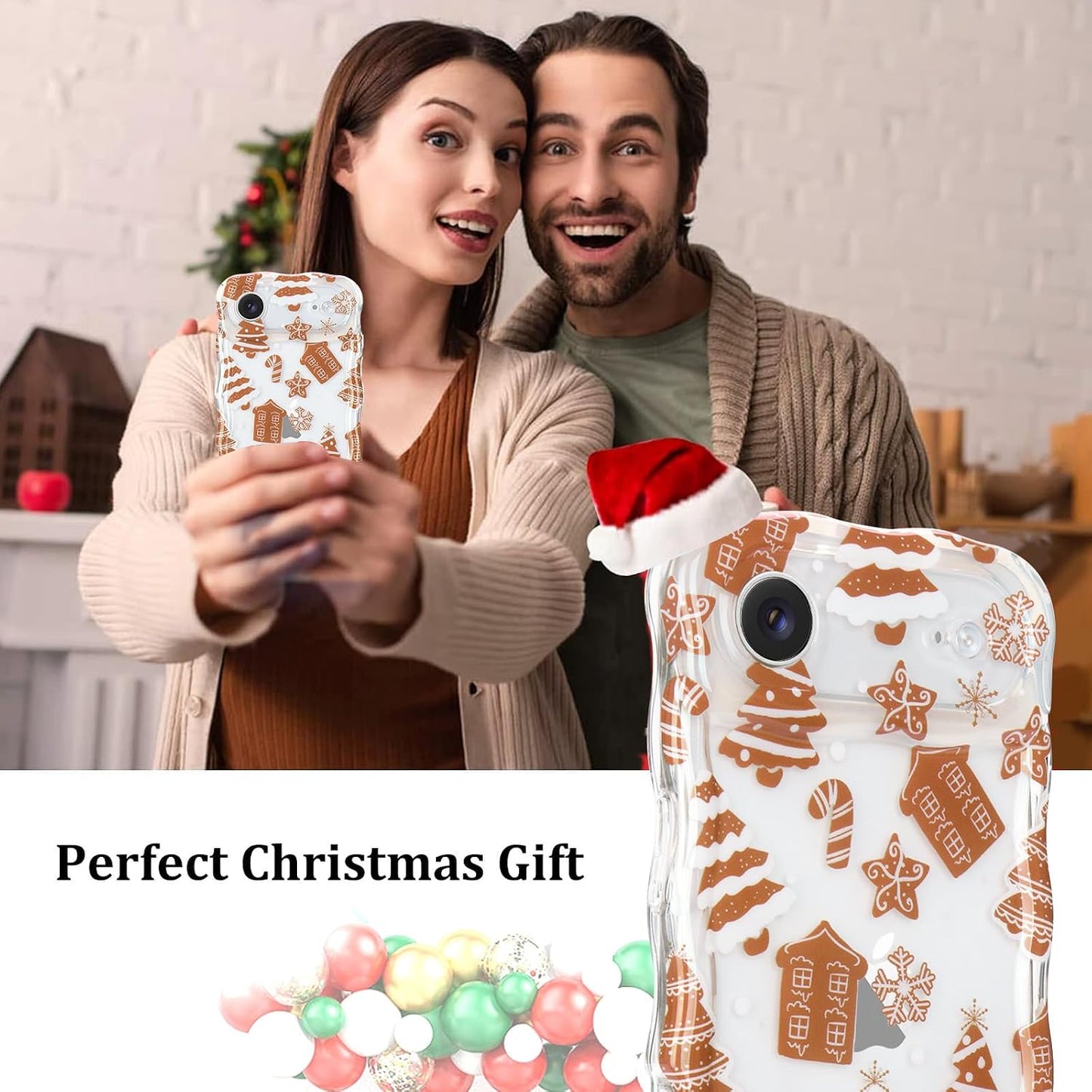 Christmas Phone Case for iPhone Air Wavy Clear Xmas,Candy Cane | Cute Curly Wavy Merry Xmas Pattern Case Clear Santa Snowman Elk Cover for Girls Kids Women Slim Protective Cover