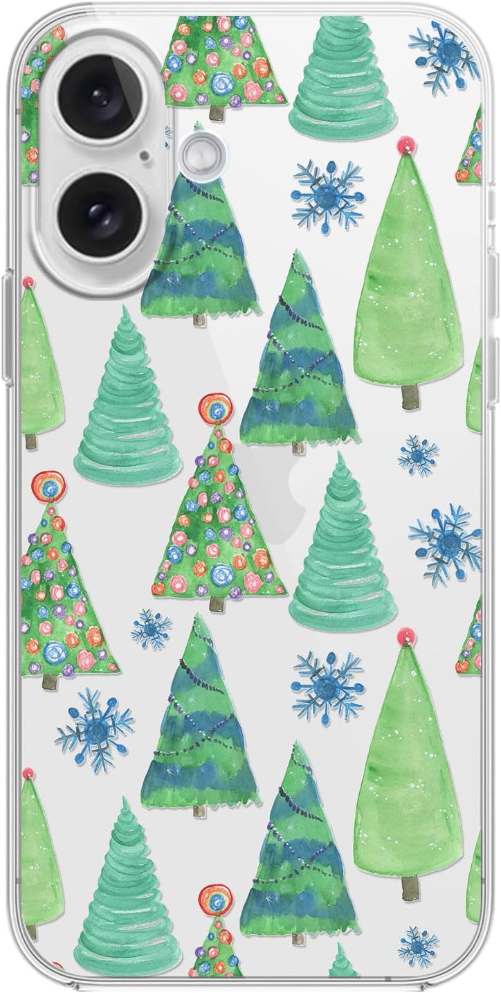Blingy's for iPhone 17 Case, Christmas Tree Snowflake Winter Clear Case | Transparent, Winter Holiday Design, Snowflake Pattern, Christmas Pattern, Merry Christmas, Soft TPU Protective Case 6.3 in