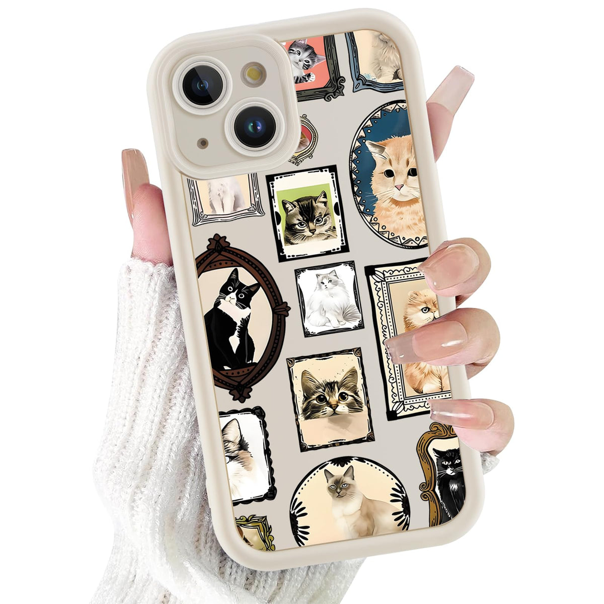 Case for iPhone 16, Cute Cat Collage Design, Trendy Aesthetic Animal Print Phone Case for Women Girls, Slim Soft Silicone TPU Shockproof Protective Bumper Phone Cover Funda