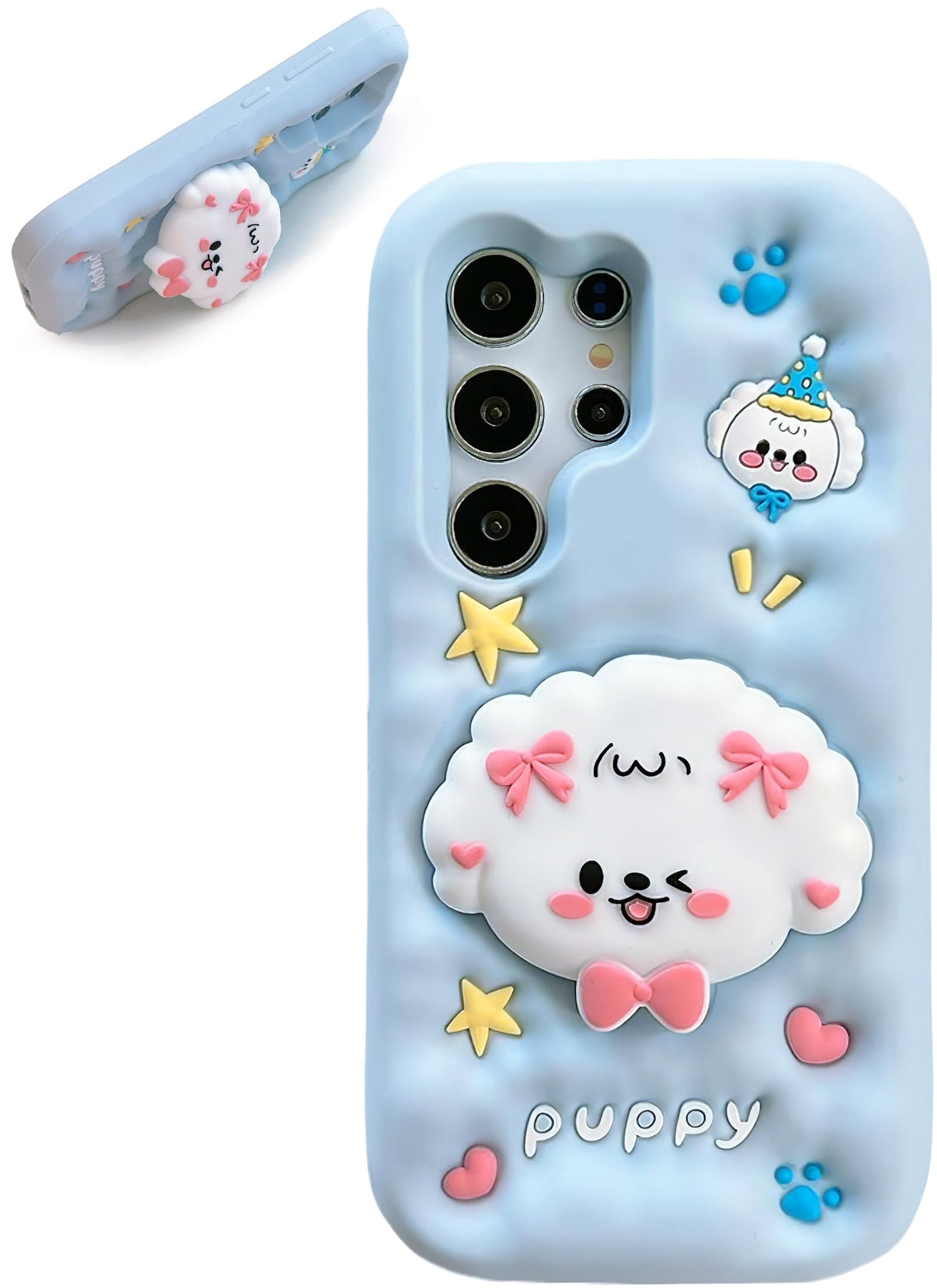 Kawaii 3D Teddy Bear Pop-Up Stand and Grip Phone Case for Samsung Galaxy S25 Ultra, Cute Cartoon Animal Phone Cover for Girls, Boys, Kids, Teens, and Womens