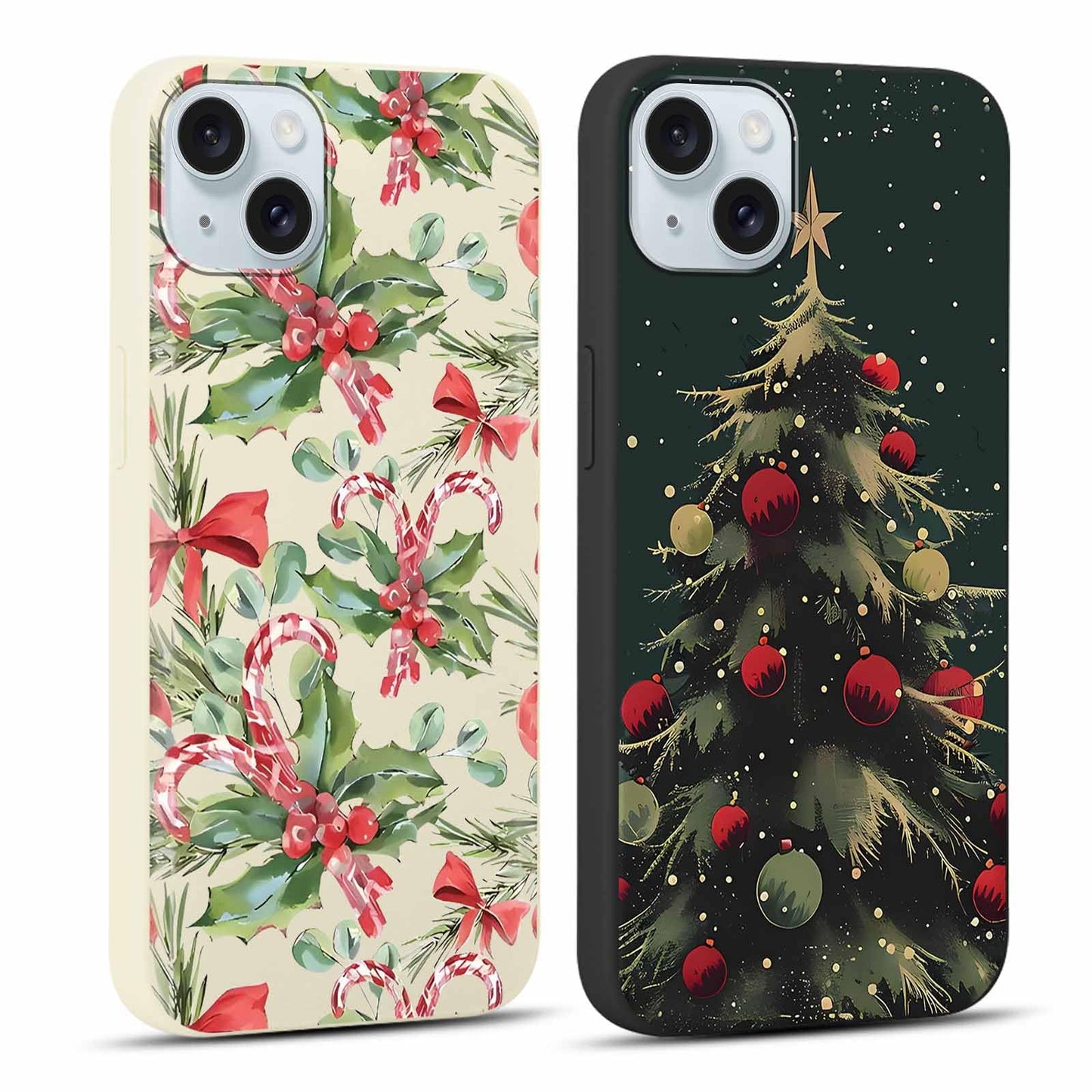 2 Pack Merry Christmas Phone Case for iPhone 16 6.1", Cute Xmas Christmas Tree Pattern Case with Candy Design Christmas Decorations Gifts Shockproof Soft Silicone Cover for Girl Women
