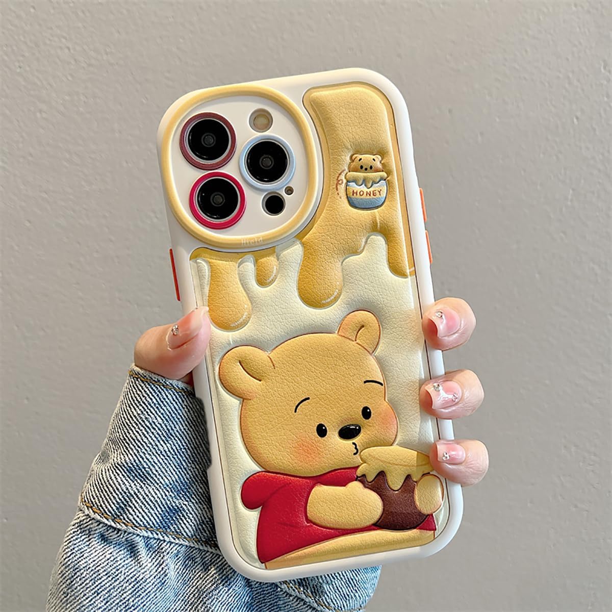 Compatible with iPhone 16 Pro Cute Case, Kawaii Phone Case TPU Leather Cute Bear Cartoon case Soft Rubber Shockproof Protective for iPhone 16 Pro Case Cover for Women Girls