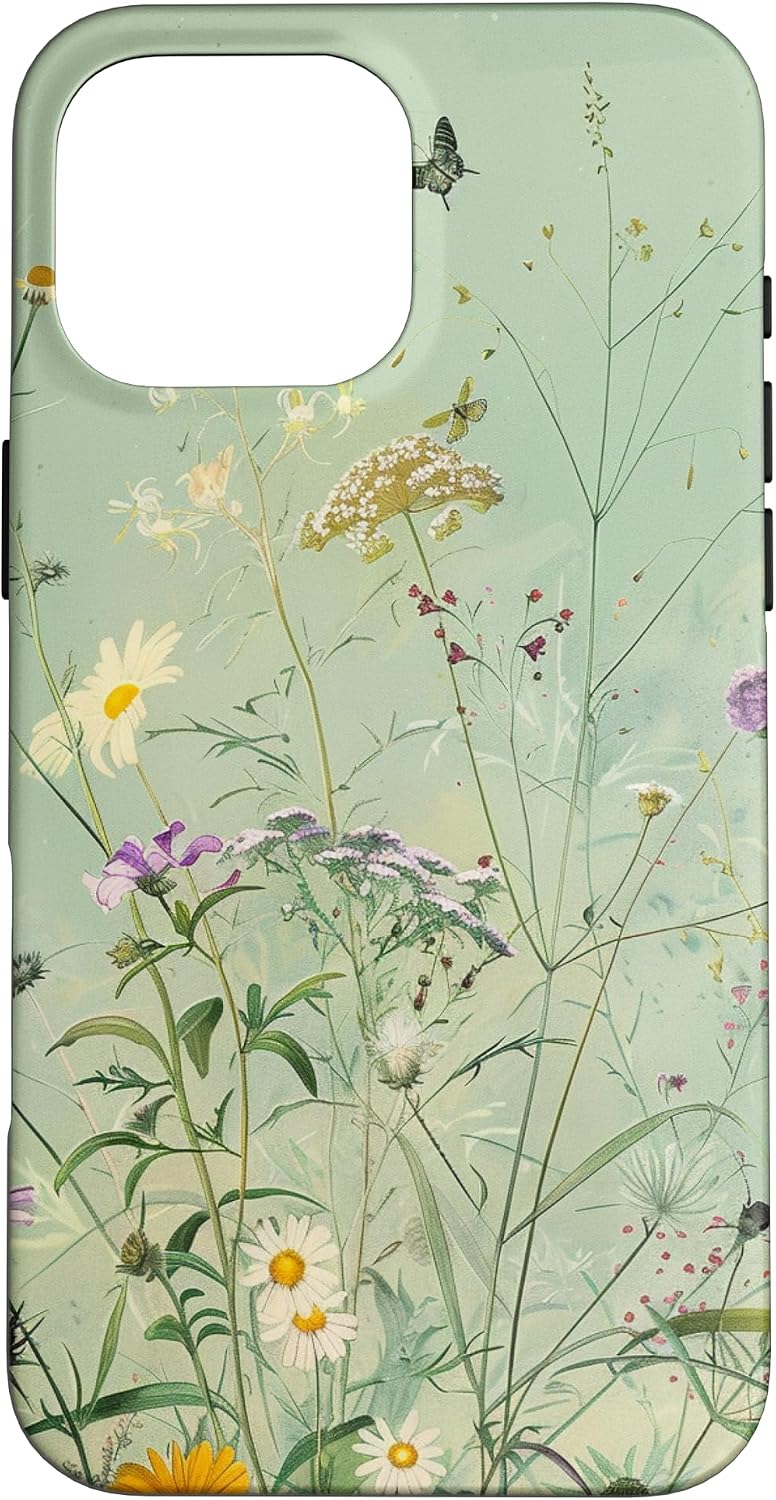 Sage Green Boho Botanical Wildflowers Plants Case for iPhone 16 Pro Max
