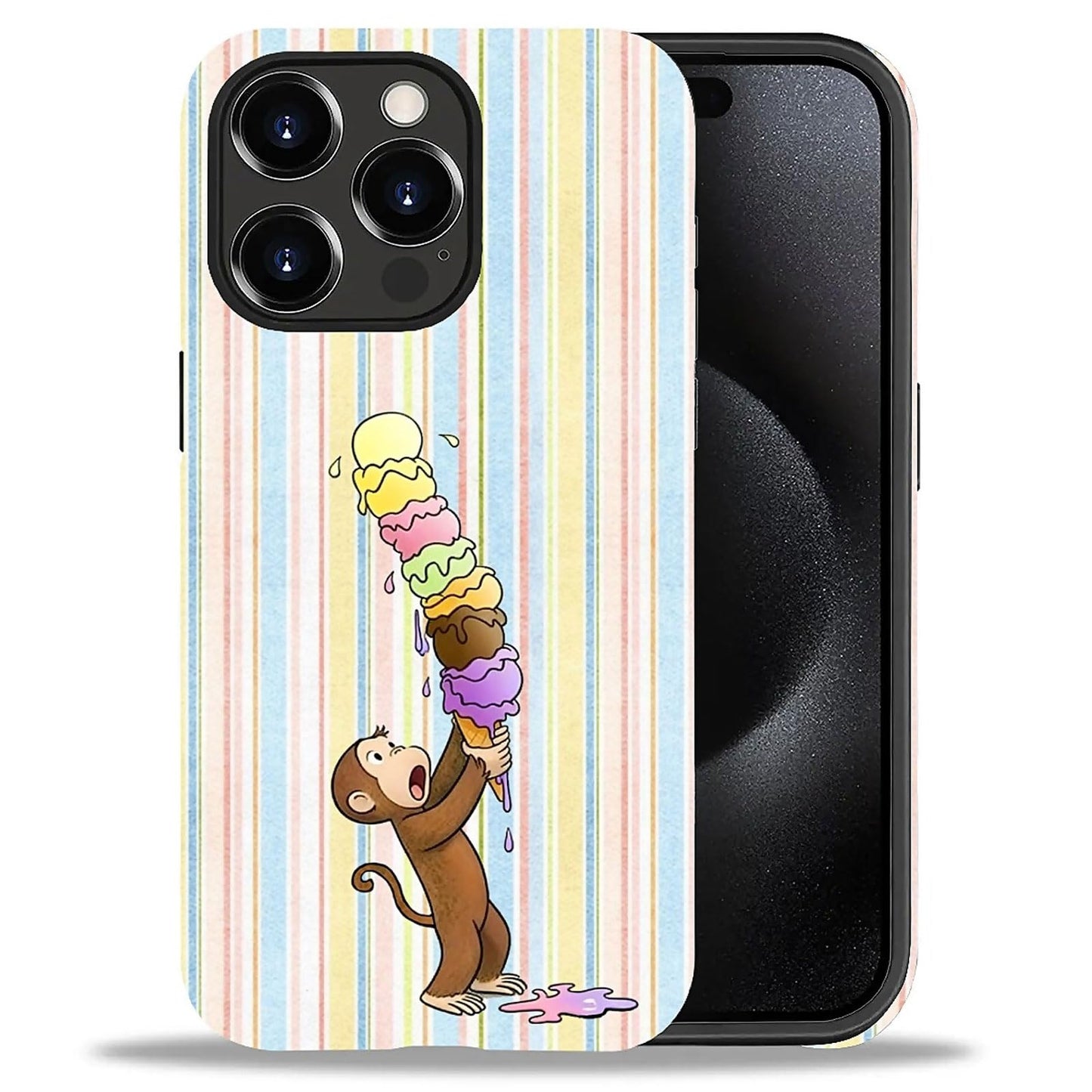 for iPhone 15 Pro Case,Hybrid 2-Layer Hard Shell + Silicone Protective Case -Resistant Shockproof- A Naughty Cat with Blue Stripes Eating Fish