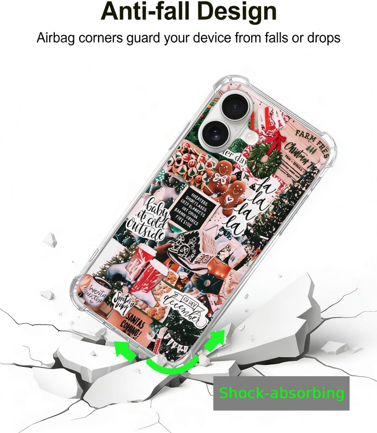 Aesthetic Christmas Collage Phone Case for iPhone 16, Christmas Wreath Gingerbread Phone Case for iPhone 16