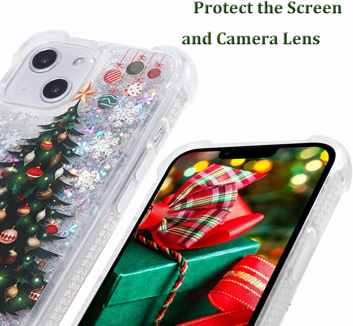 Glitter Christmas Case Compatible with iPhone 14 Glitter Case Christmas Tree Clear Soft TPU Rubber Bumper Girly Women Cute Liquid Holiday Case for iPhone 14 (Christmas Tree)