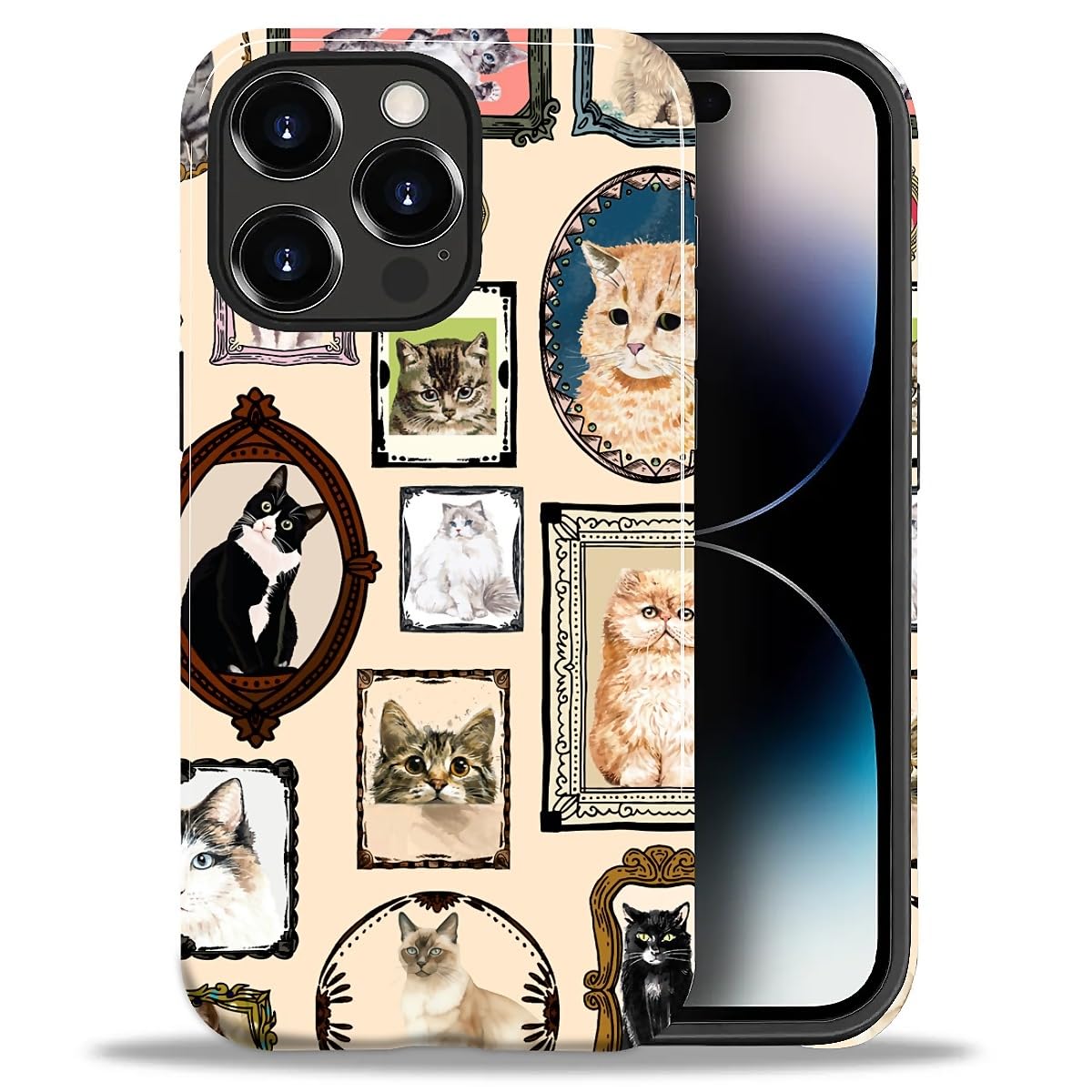 CARLOCA Case for iPhone 16 Pro,Vintage Cat Animal Pet Lover Collage Design Hybrid Dual Protection Soft TPU + Hard PC, Shockproof & Anti-Scratch Cover Men Women Stylish Protective Phone Case