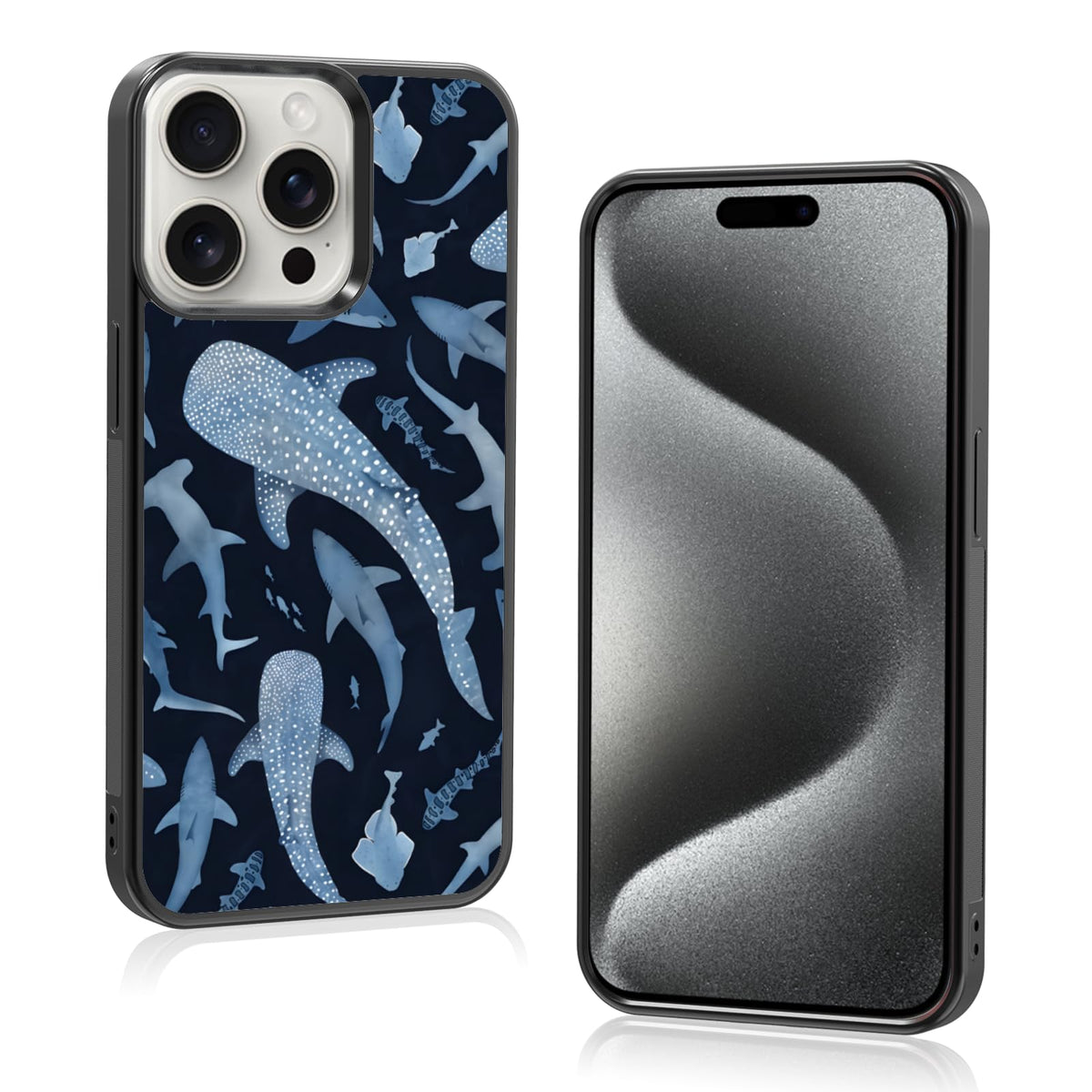 Cute Blue Shark Aesthetic Phone Case for iPhone 14 & 13 Case for Women Teen Girls Kids Girls -6.1Inch