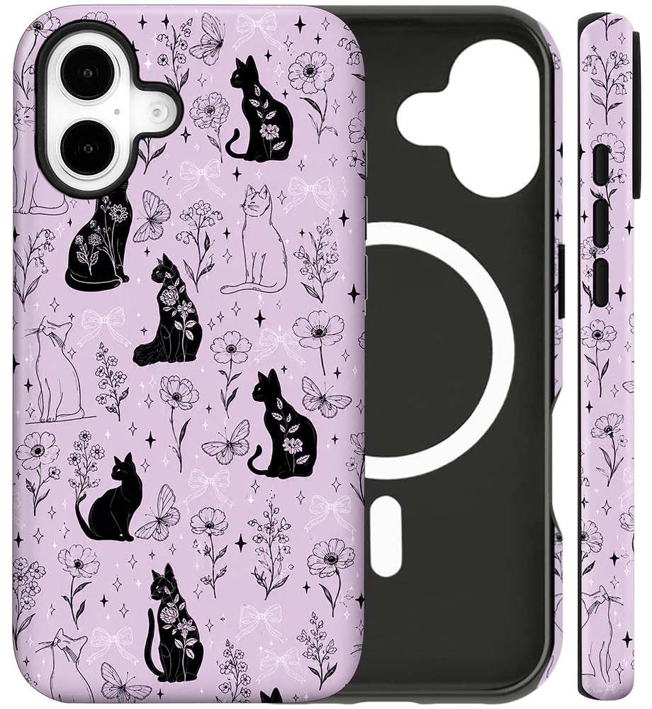 Magnetic for iPhone 13/14 Case Cute Cat Phone Case, Apricot | Shockproof Slim TPU and Hard PC Protective Phone Cover Compatible with MagSafe Designed for Women Girls Gift