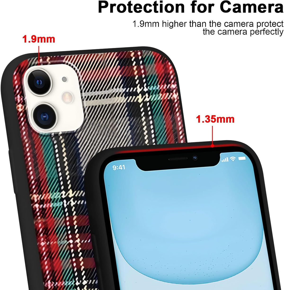 Merry Christmas Plaid Checkered Phone Case for iPhone 11 6.1", Cute Xmas Case Red Grey Scottish Tartan Grid Stripe Pattern Design Cover Shockproof Soft Silicone Protective Funda for Girl Women