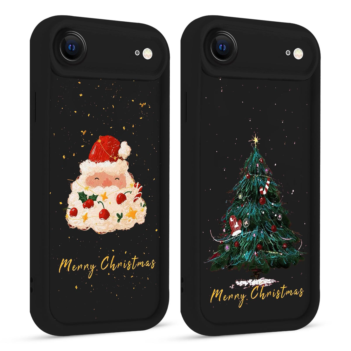 2 Pack Christmas Phone Case for iPhone 12 6.1", Cute Cover with Red Xmas Tree Candy Snowflake Pattern Full Camera Lens Shockproof Soft Silicone Cover for Girl Women